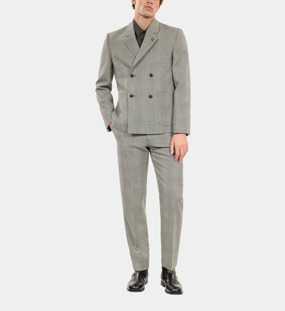 Veste De Costume En Laine Pied De Poule Noir Et Blanc Homme