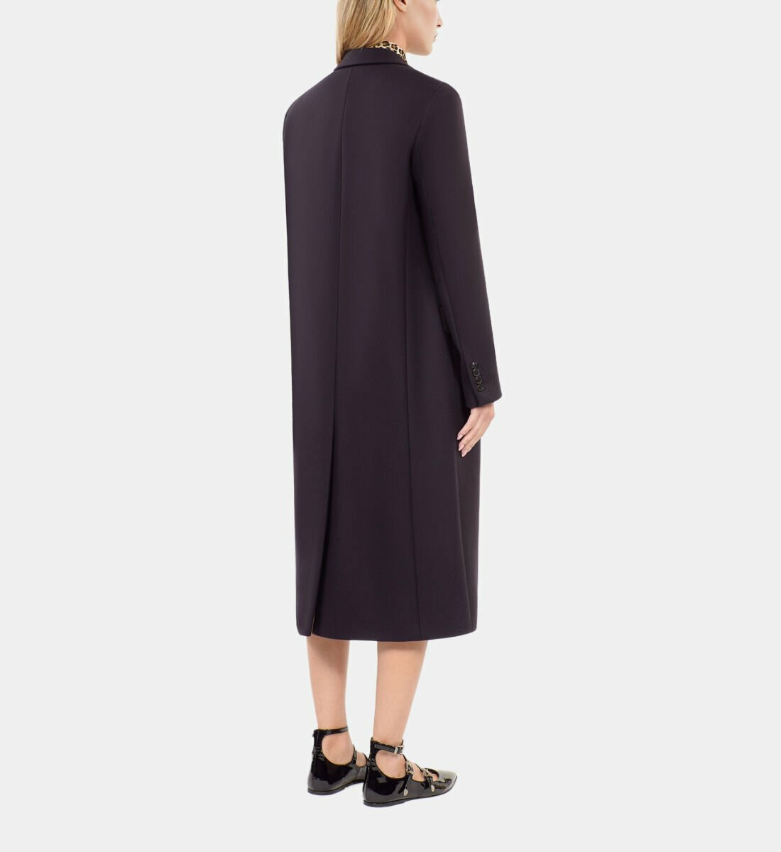 Manteau Long En Laine Mélangée Bleu Marine Femme