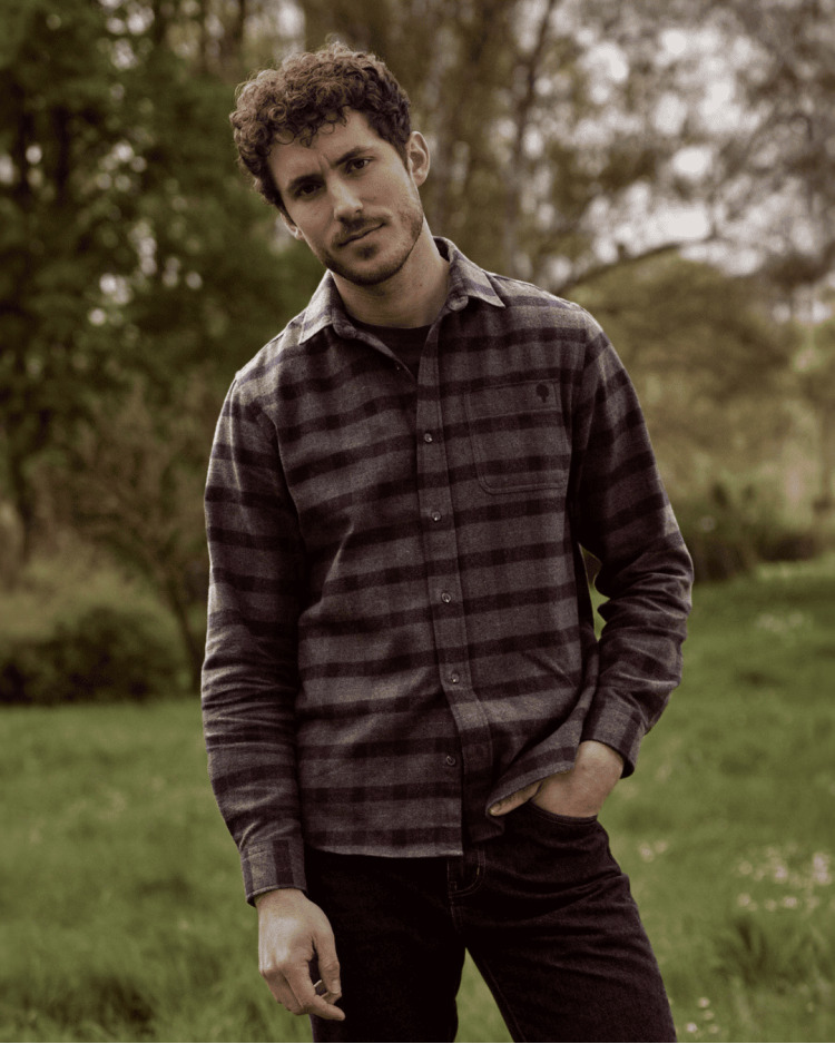 Chemise marron & bleu marine