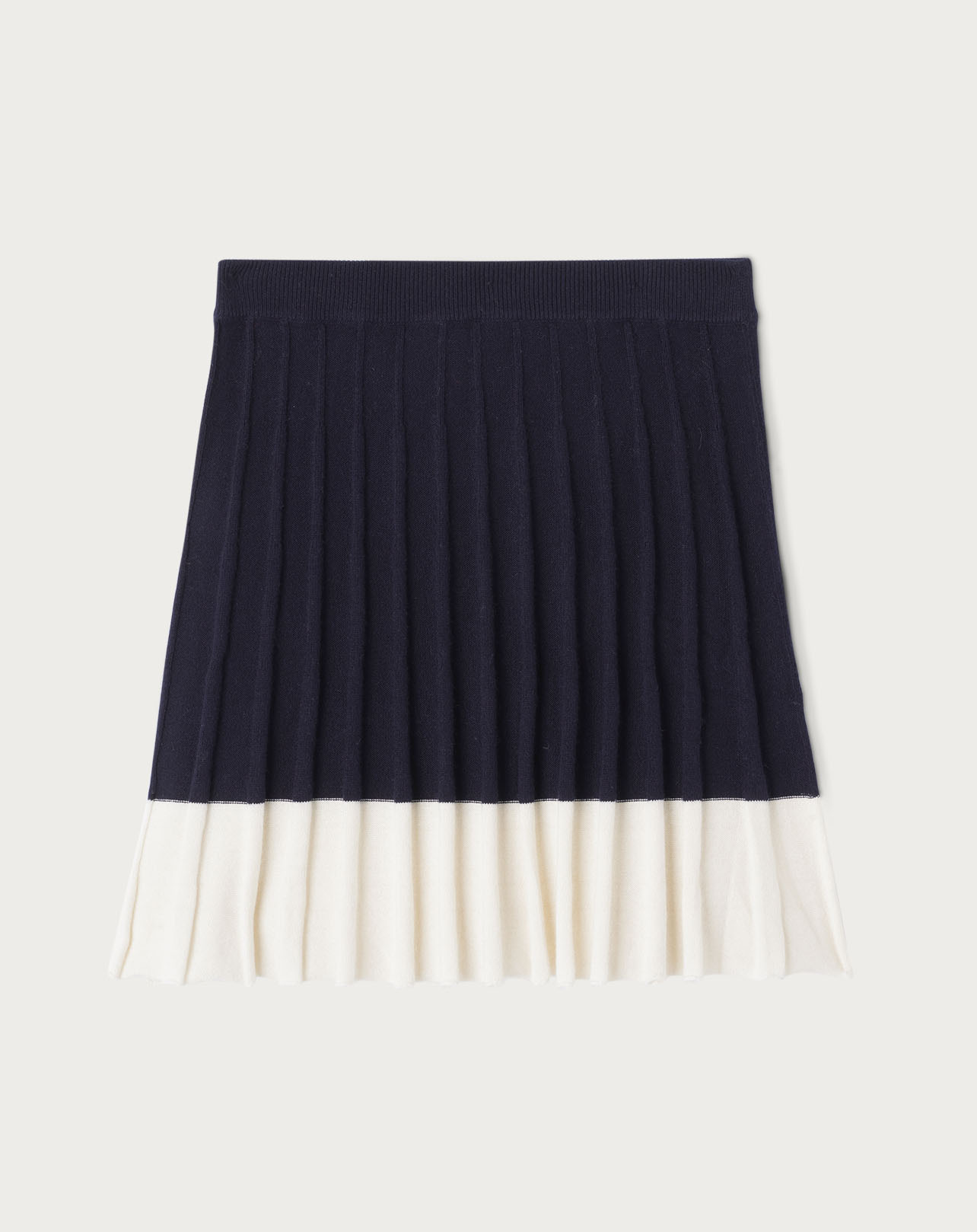 Jupe courte plissée bicolore - Femme - MARINE/NATUREL