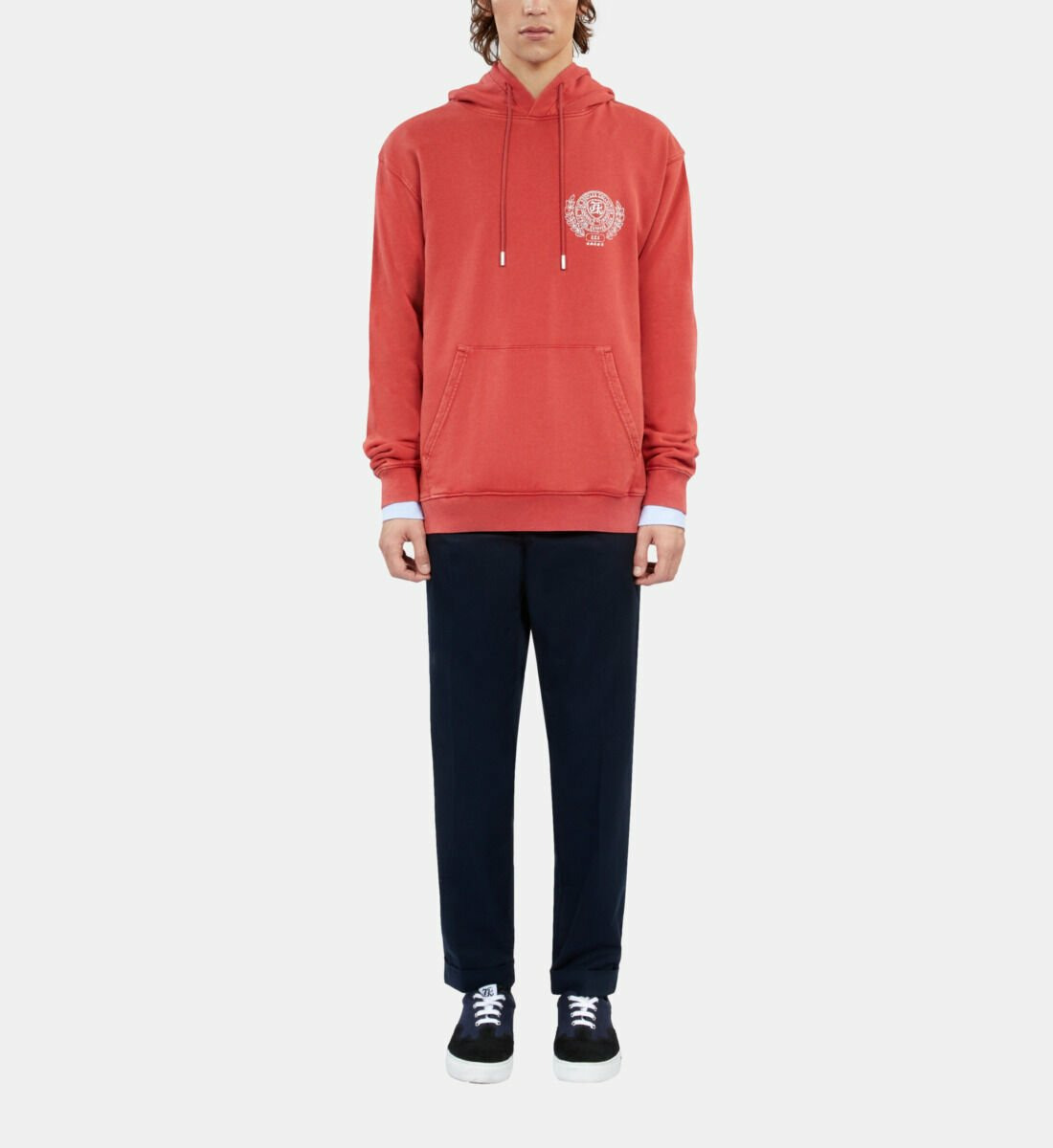Sweatshirt Rouge Avec Sérigraphie Blason Homme