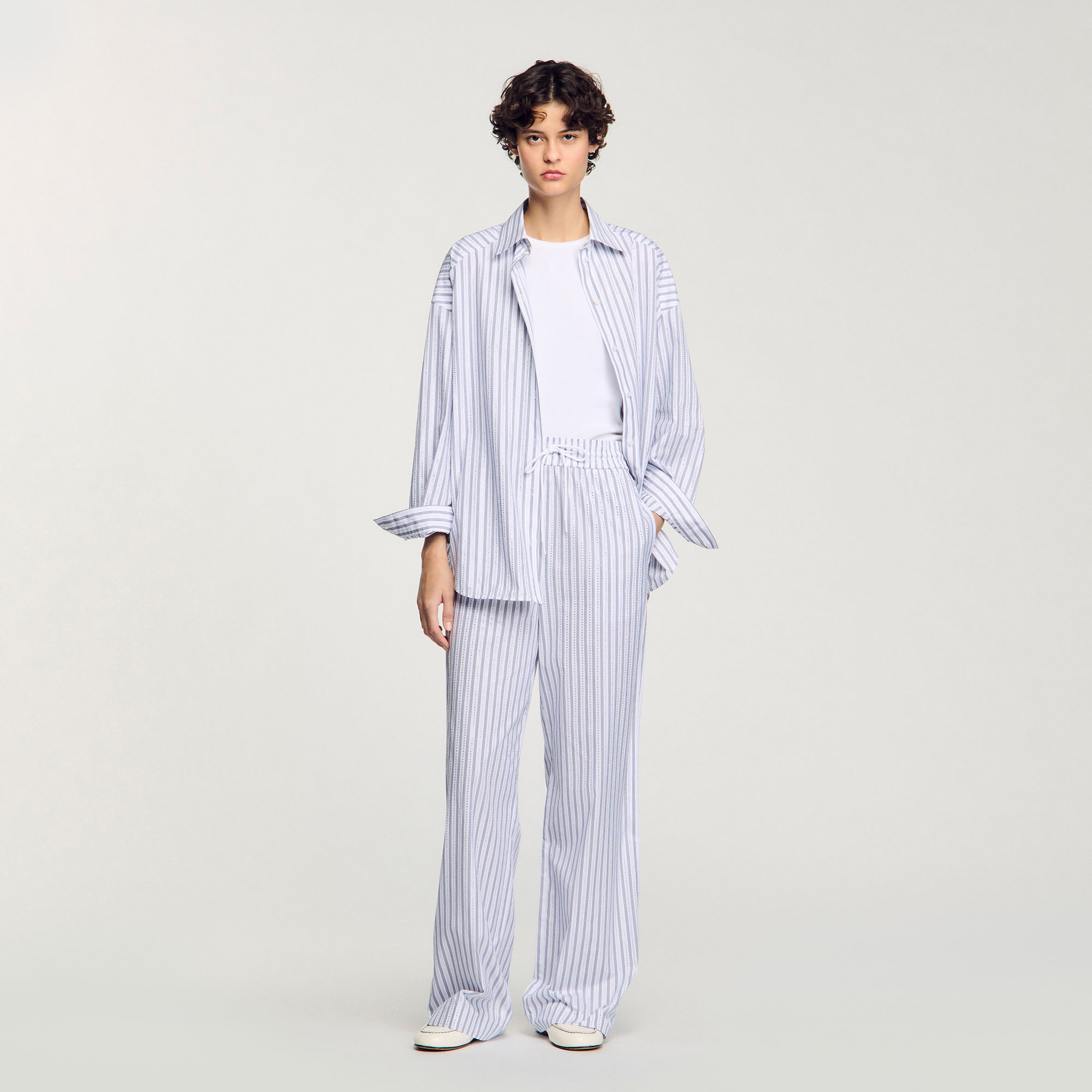 Pantalon à rayures strassé