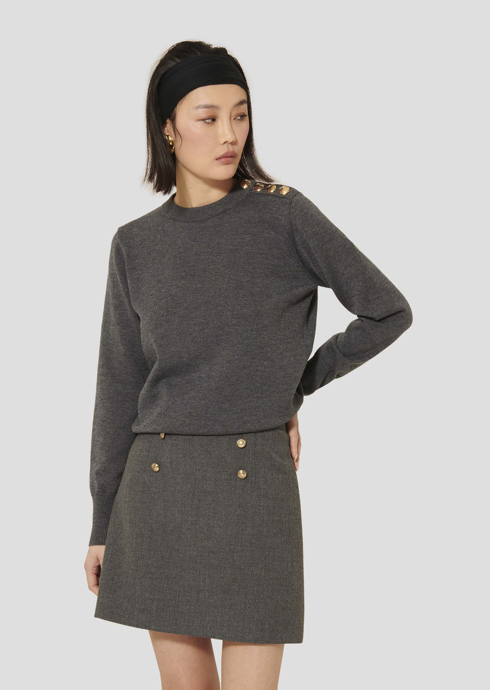 Pull Prunette-Gris Chine en Polyester