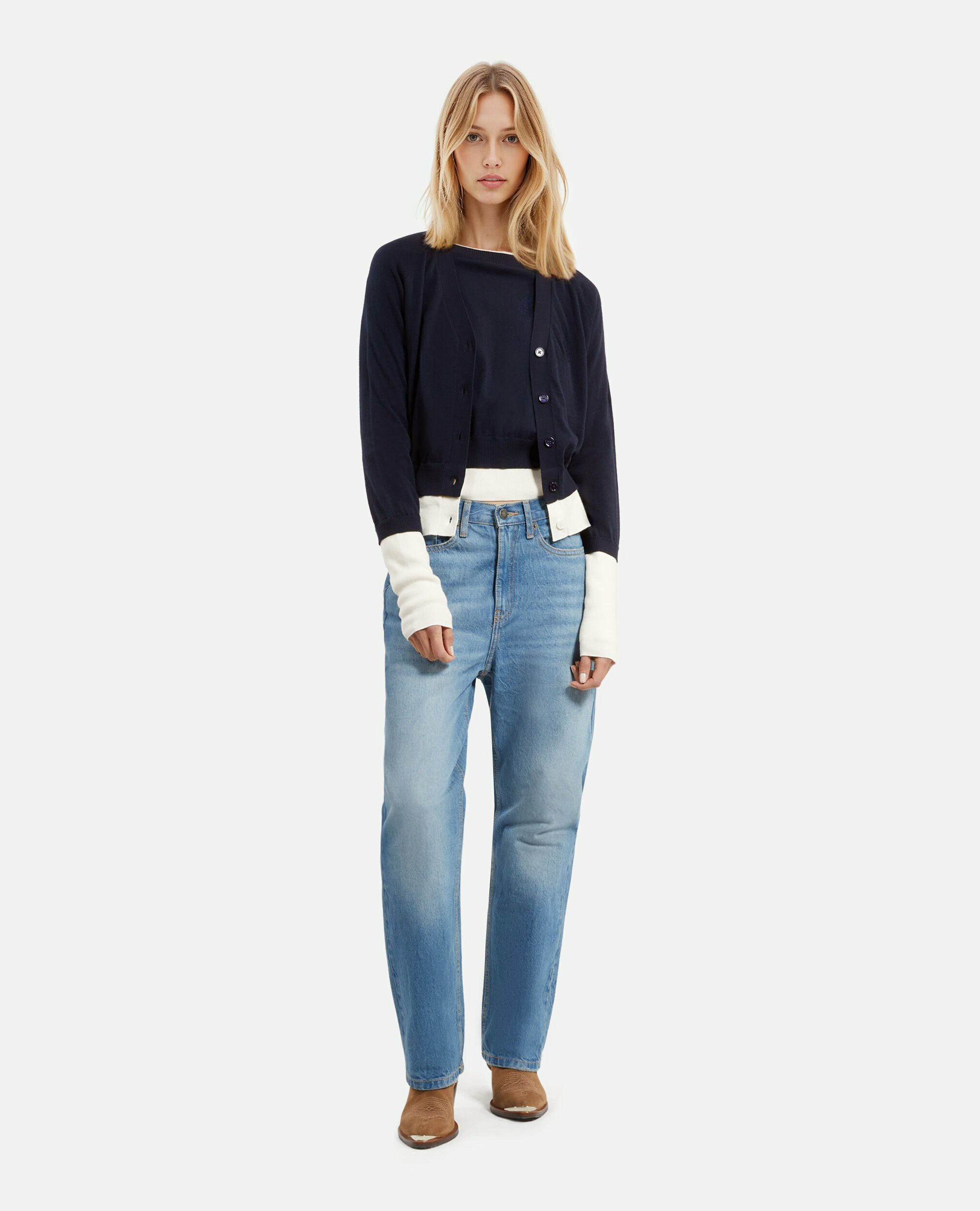 Cardigan Bi-Color Detail Broderie