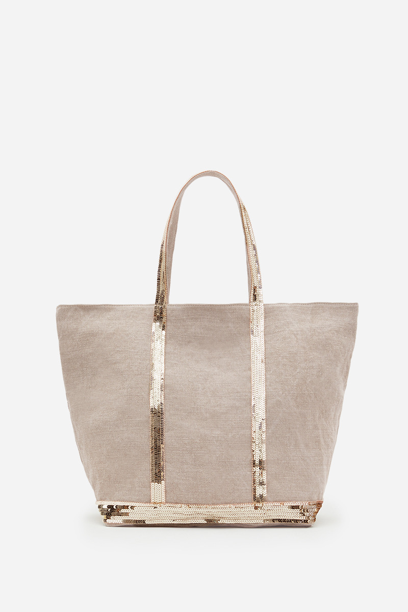 Cabas L Porté Epaule Lin et Paillettes Made in France