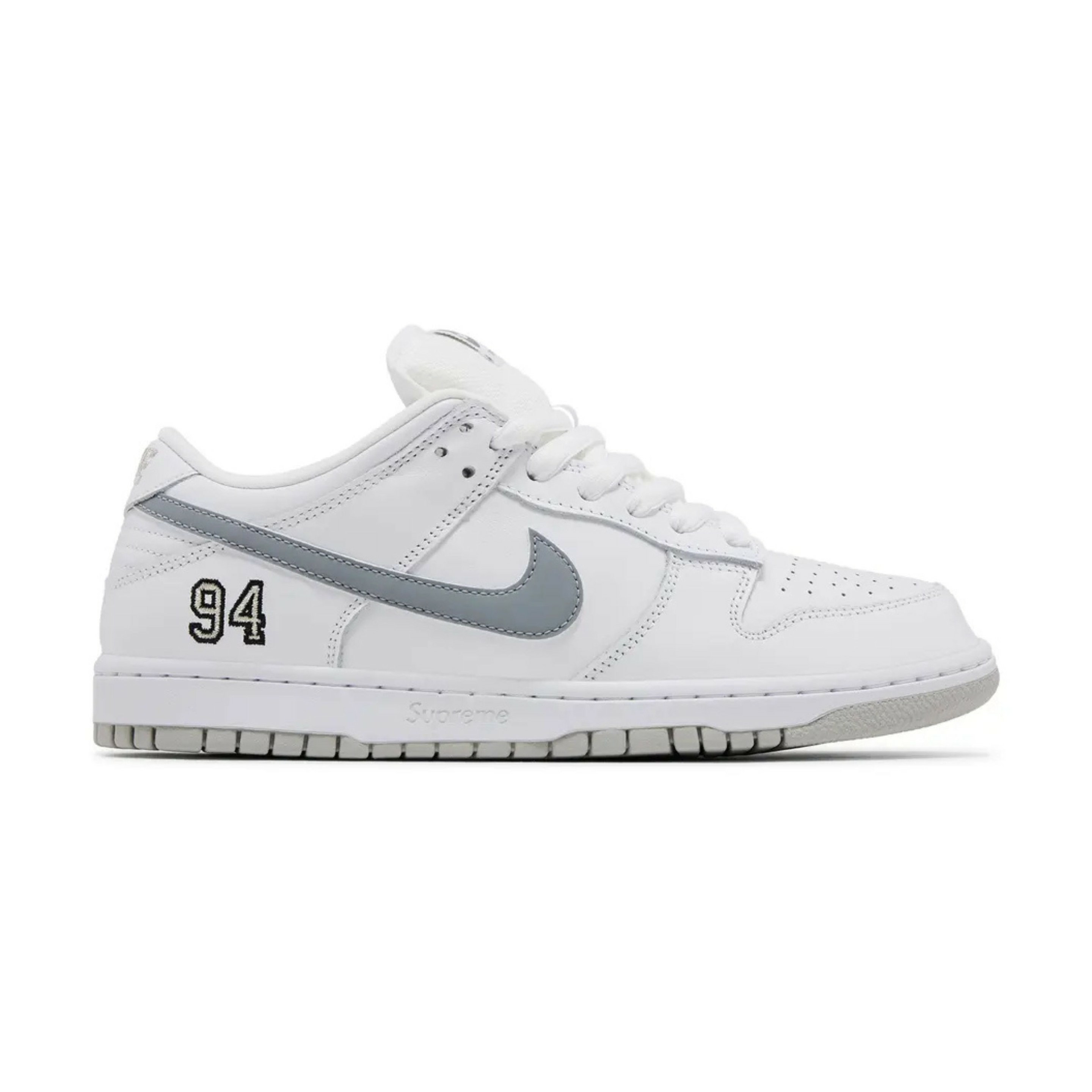 Nike SB Dunk Low Supreme 94 White Metallic Silver