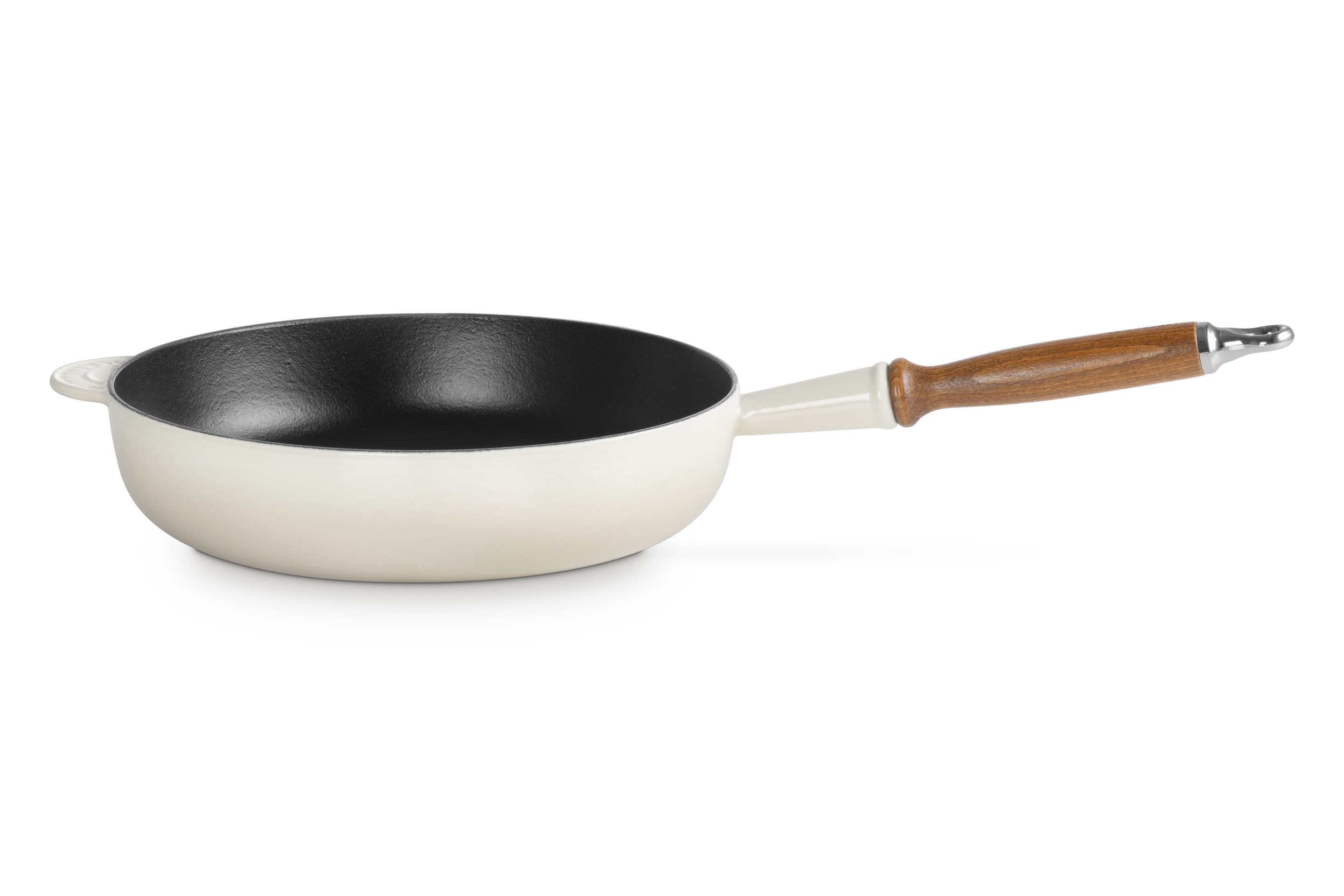 Sauteuse 28cm en fonte émaillée meringue avec manche en bois