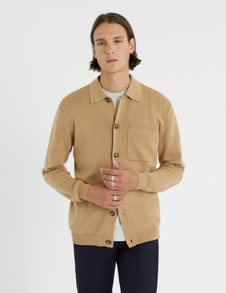 Cardigan Edouard en laine mérinos beige