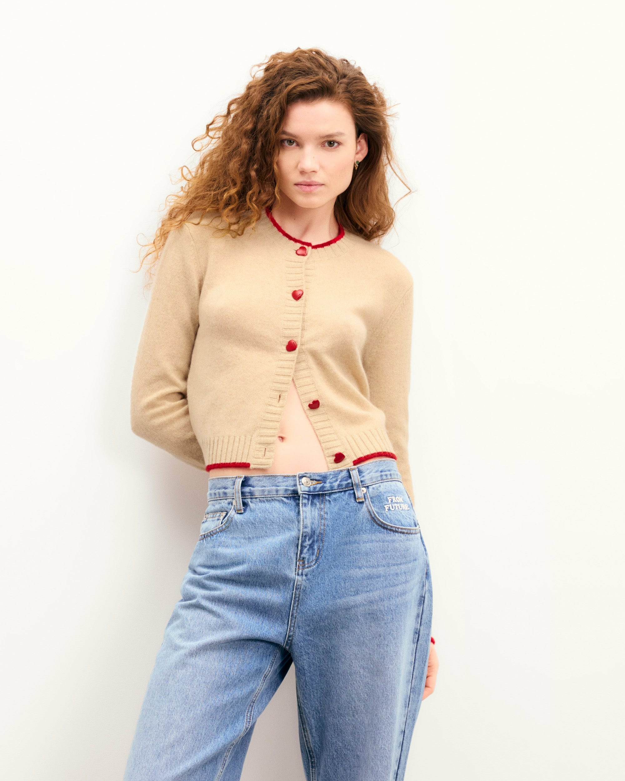 Pull Cardigan Liserés et Boutons Cœur