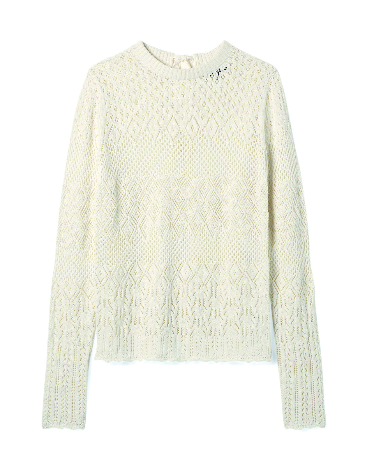 Pull col rond jeux de pointelles - Femme - NATUREL