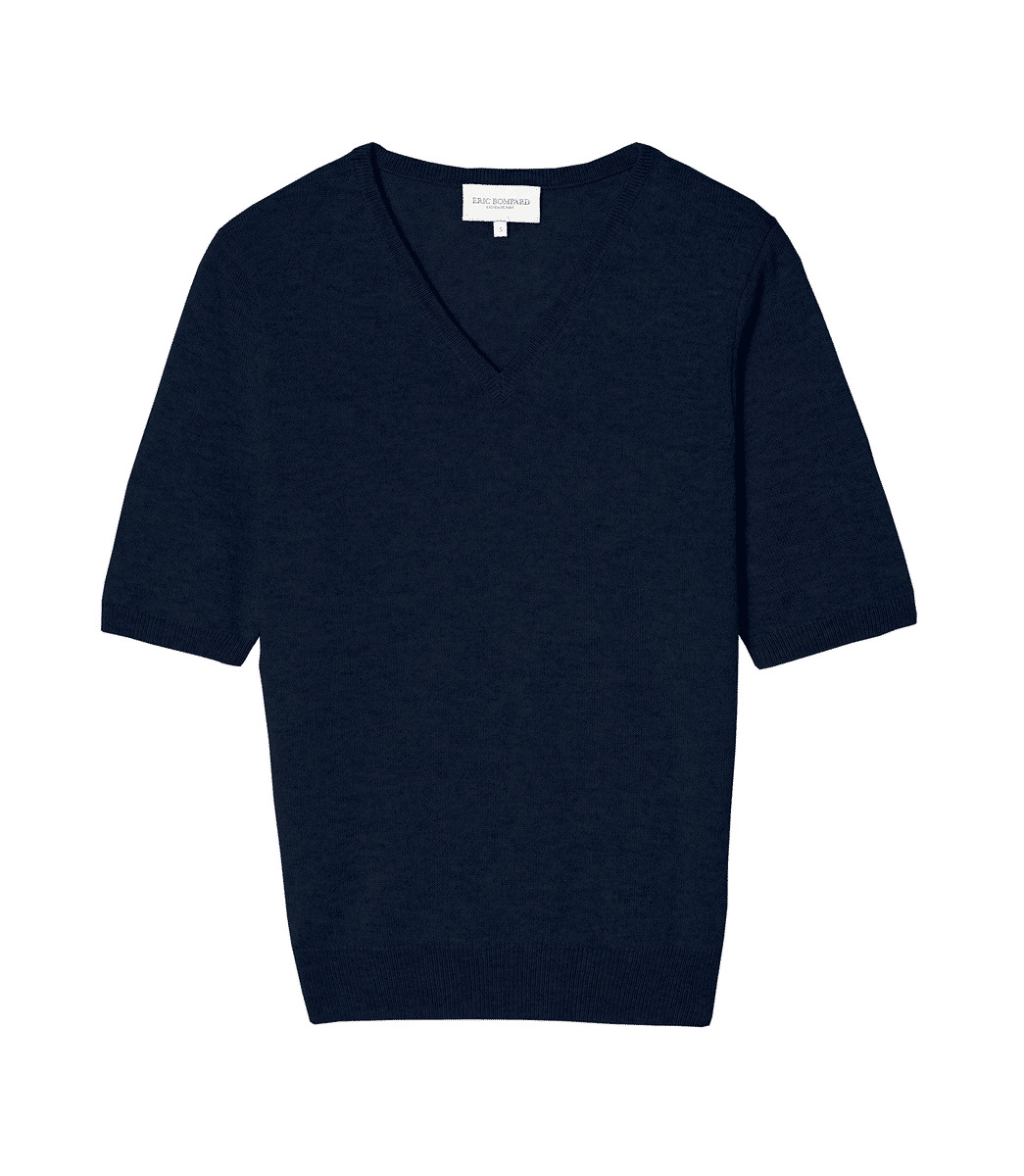 Pull V manches courtes intemporel - Femme - MARINE