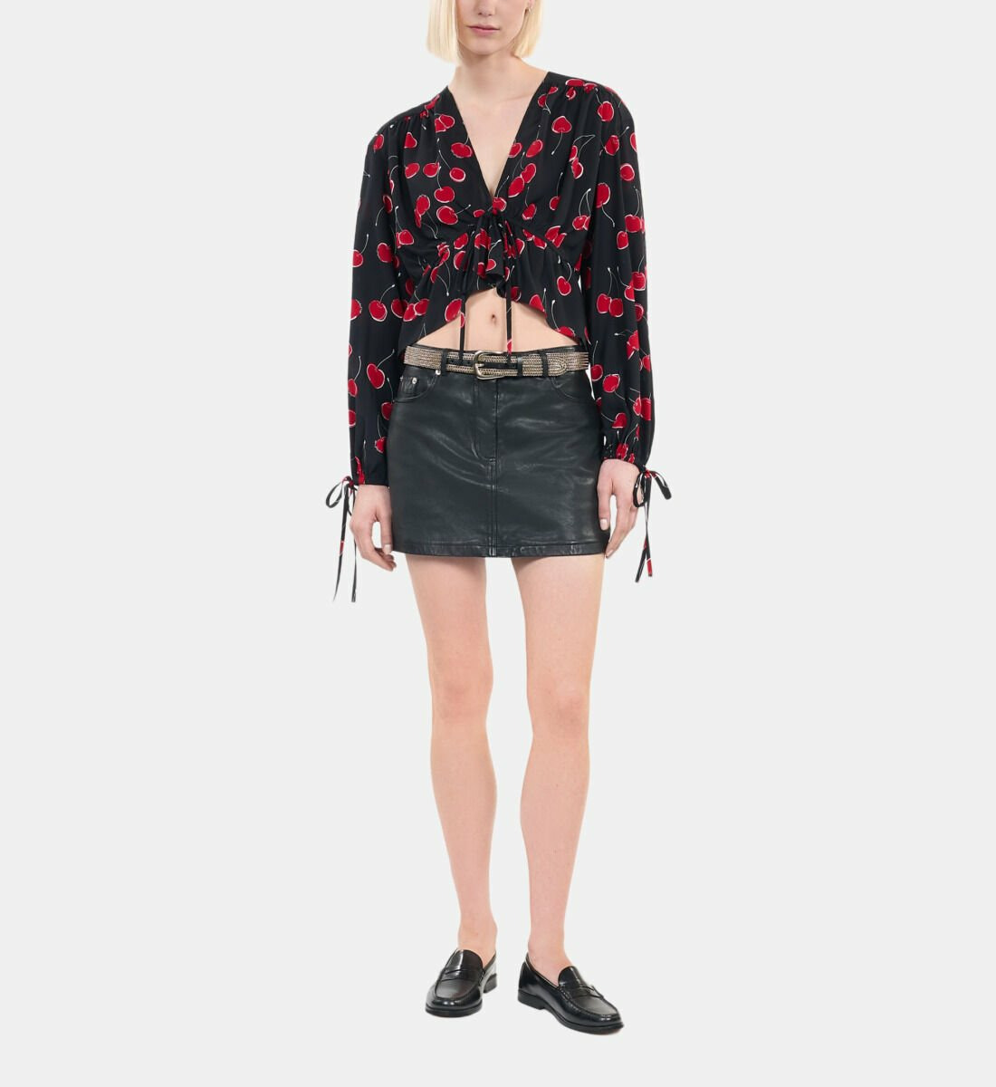 Top Court À Imprimé Cerise Avec Volants Femme