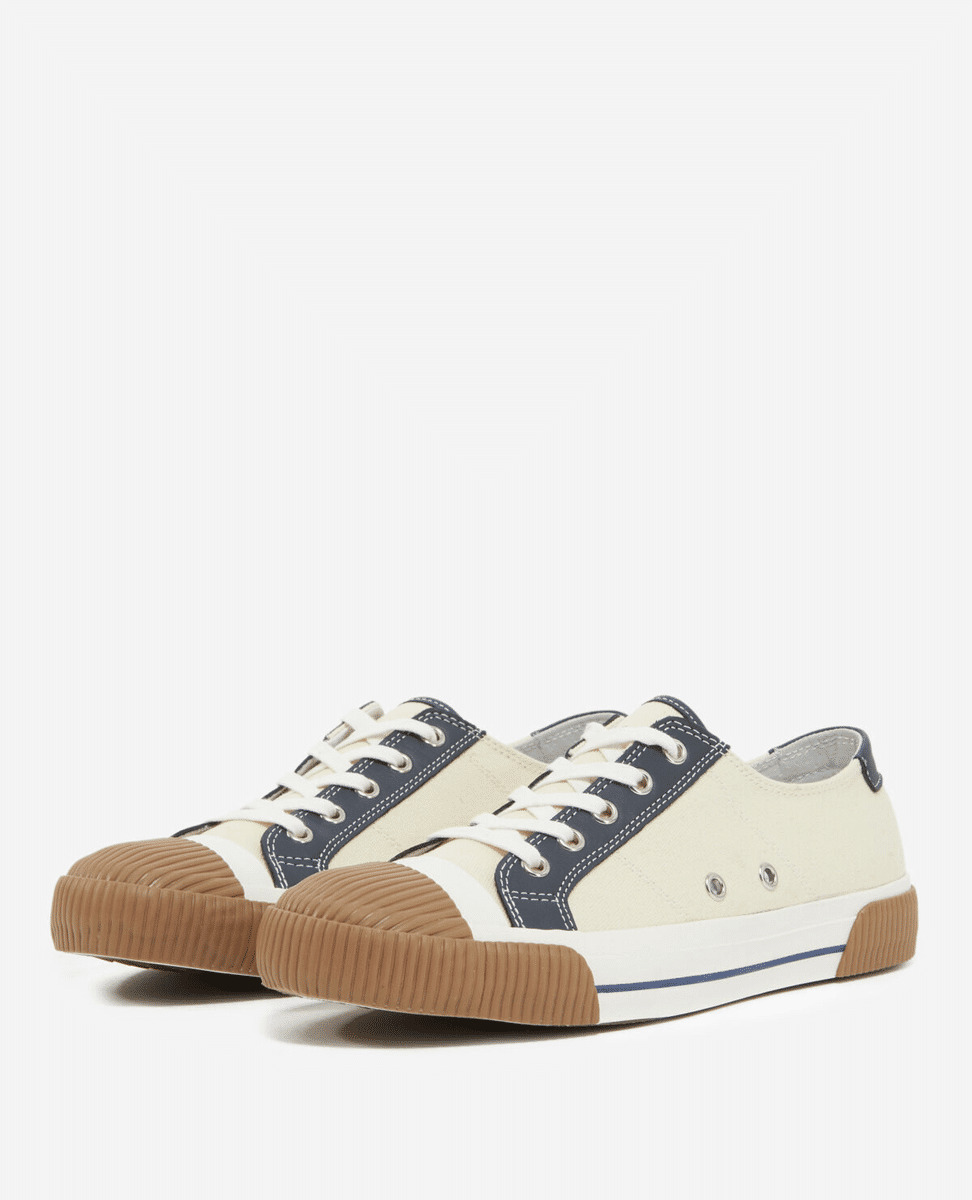 Sneakers Basses En Toile Avec Empiecements En Cuir