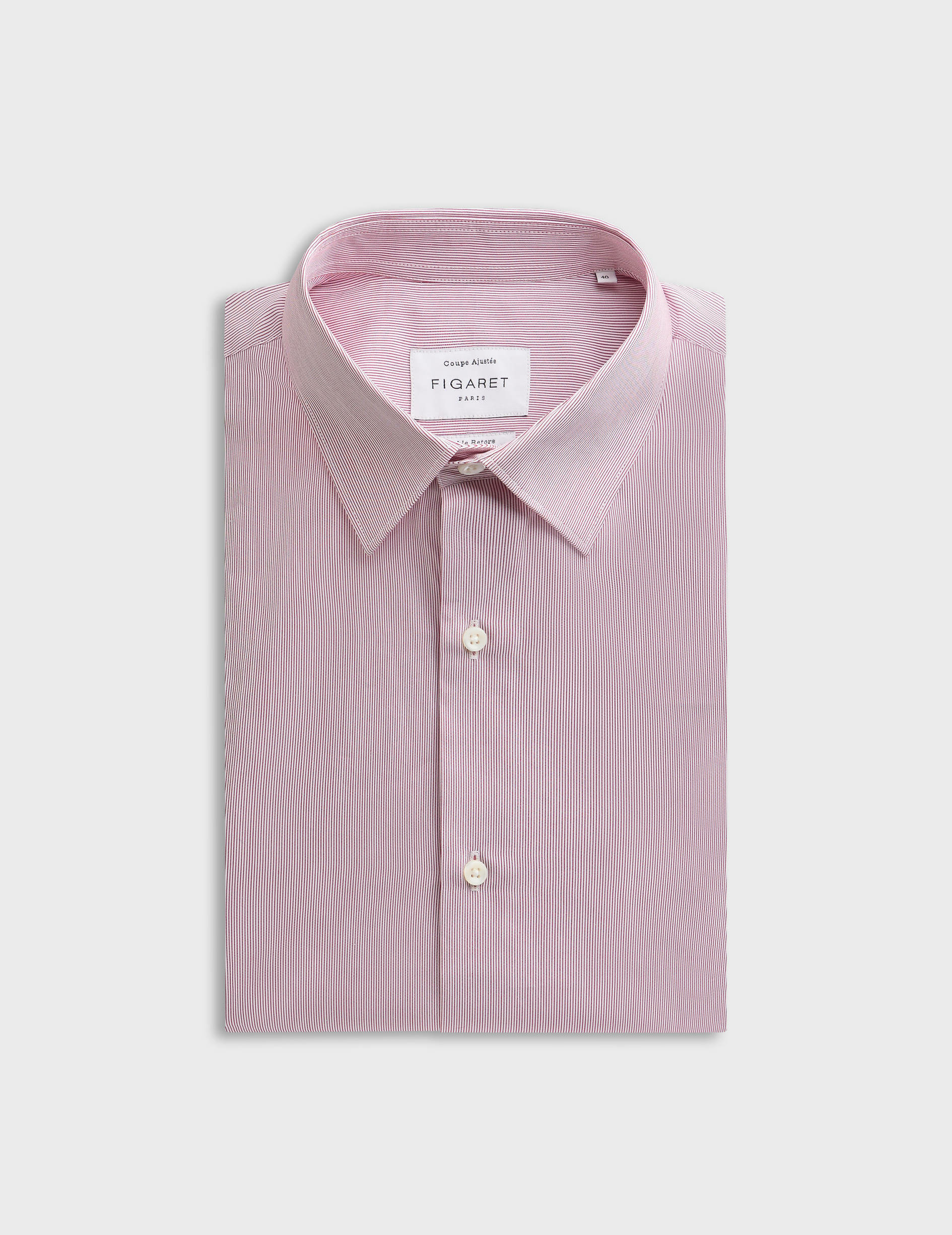 Chemise col figaret en popeline rayée rouge
