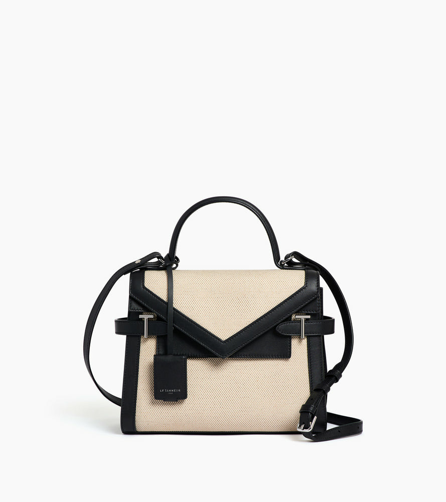Sac à main double rabat moyen modèle Emilie en toile coton et cuir lisse