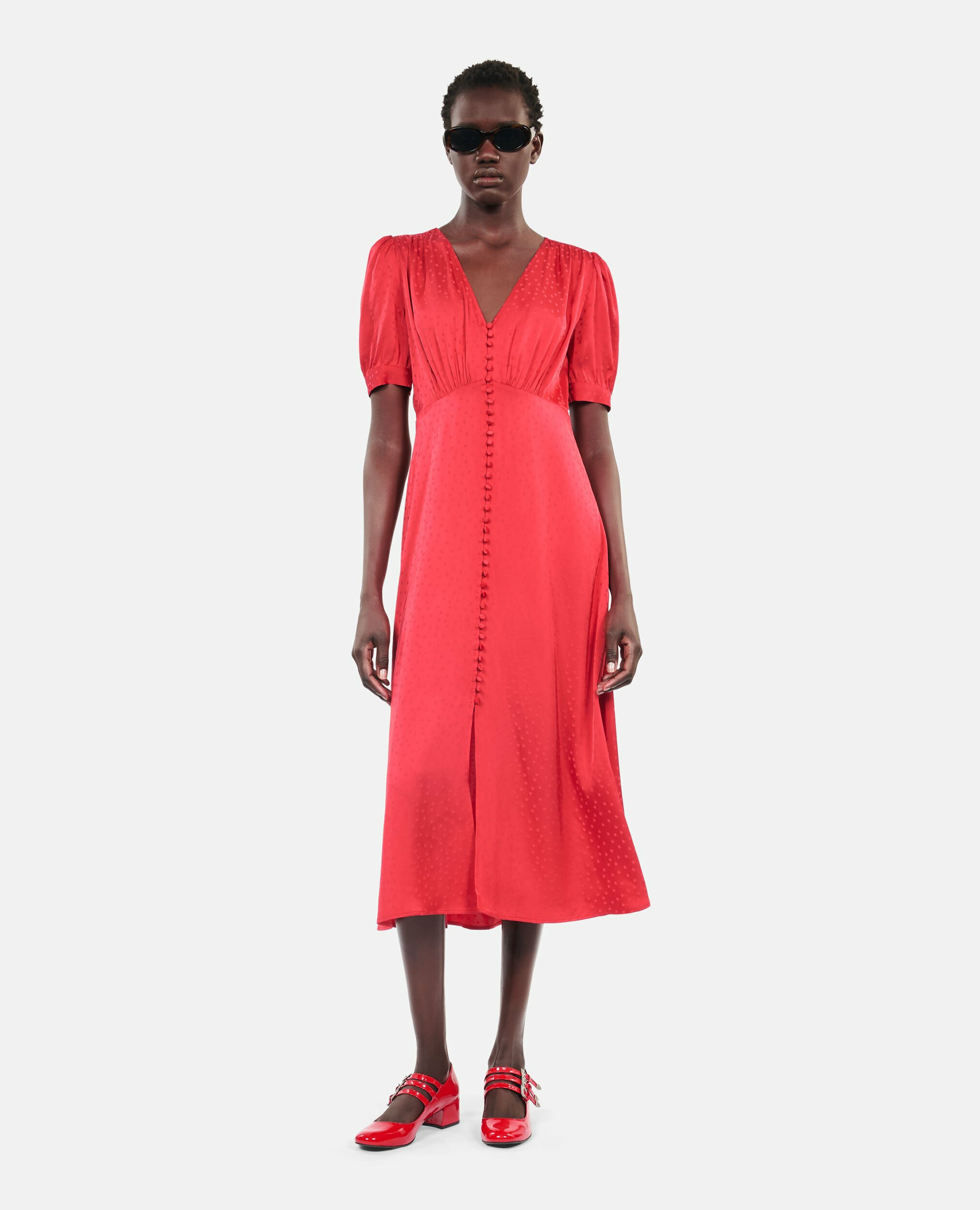 Robe Longue Avec Boutonnage Rouge Femme