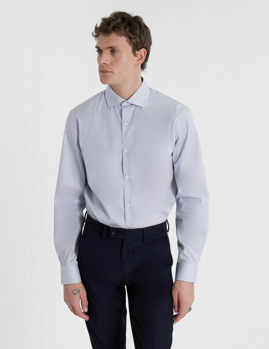 Chemise Semi-ajustée Infroissable rayée bleue