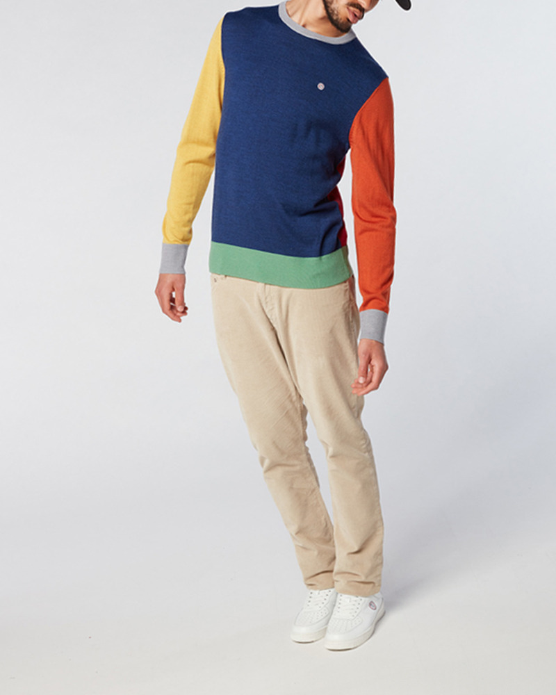 Pull col rond patch multicolore