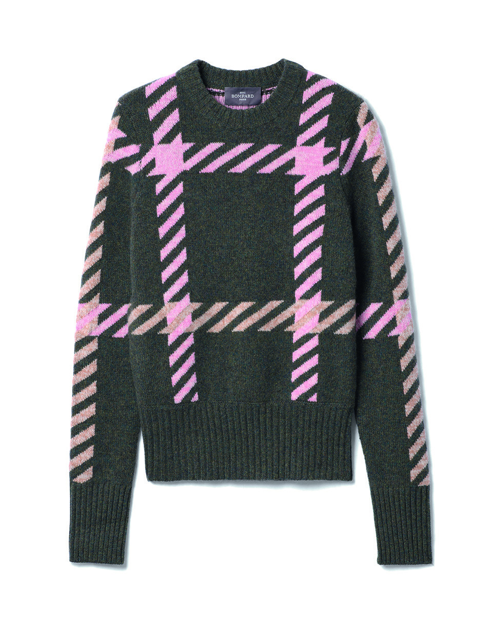 Pull col rond jacquard maxi tartan - Femme - CHASSE