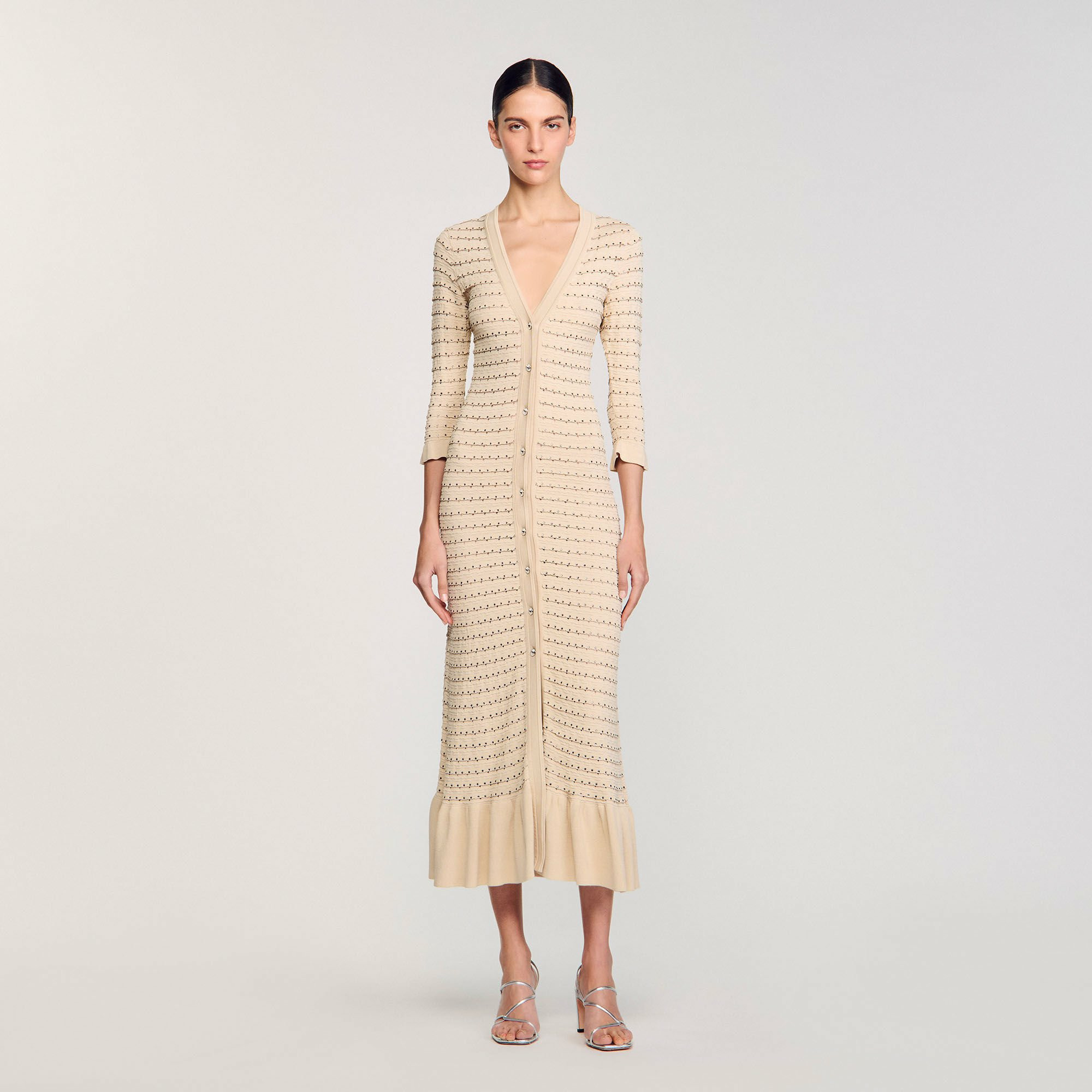 Robe longue en maille strassée