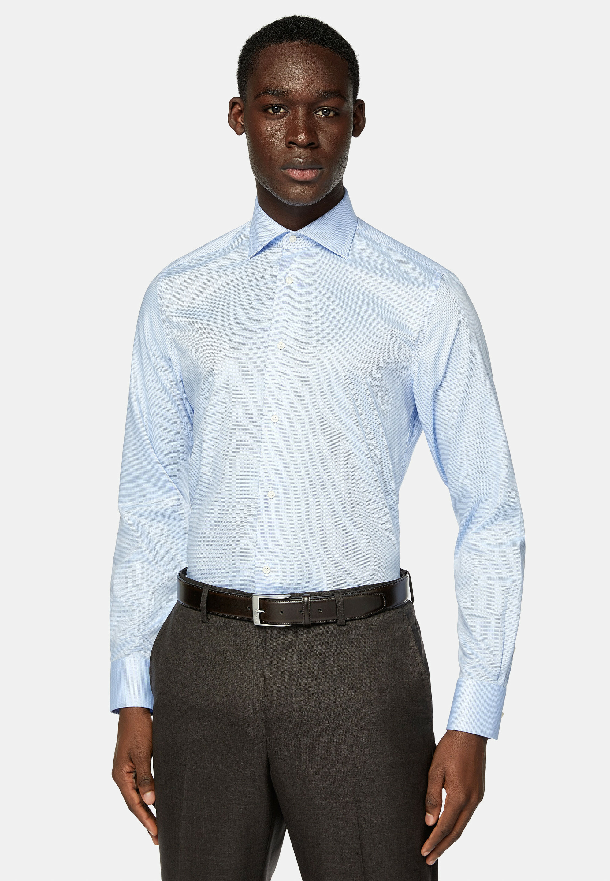 Chemise à Micromotif en Coton Slim Fit