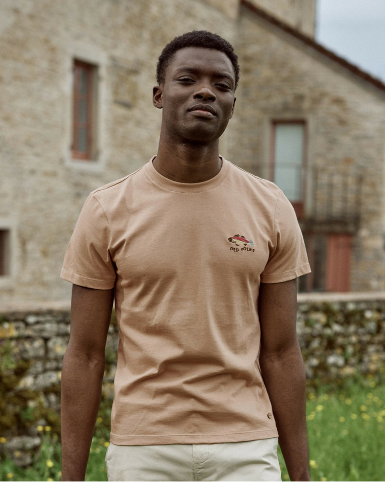 T-shirt beige broderie poisson