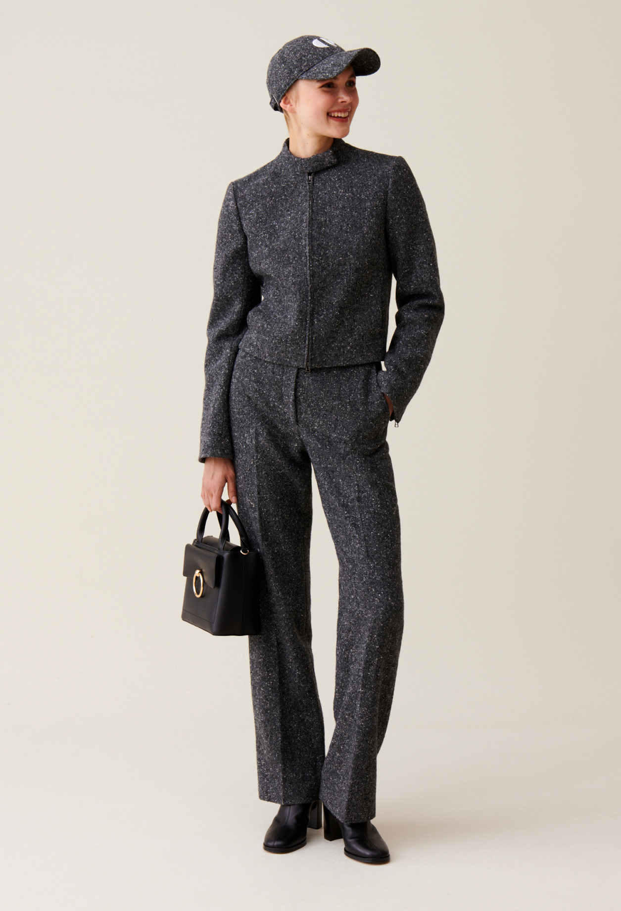 Veste courte laine mélangée grise