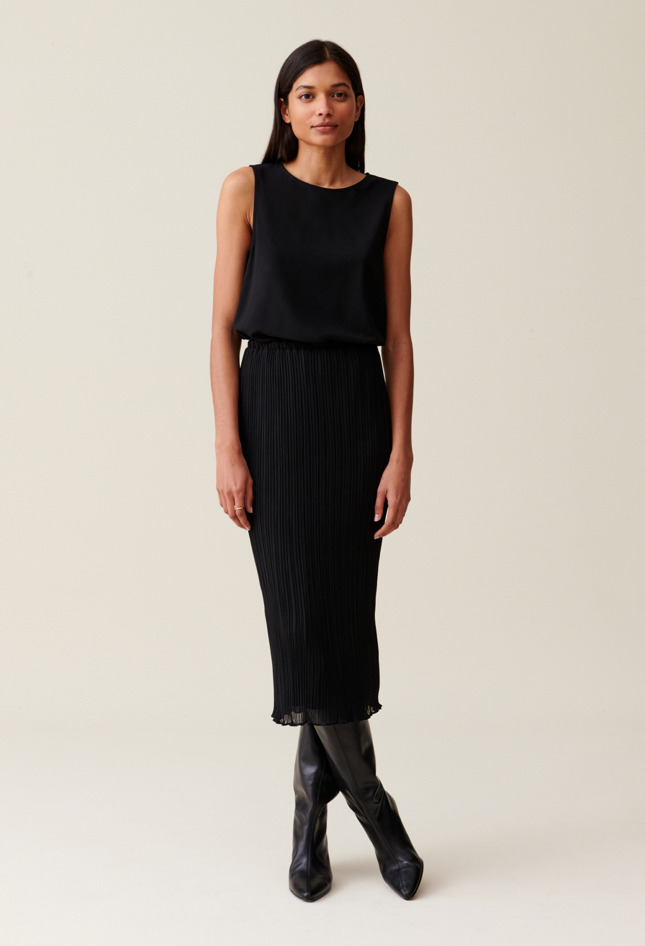 Robe 7/8ème col rond élastiquée