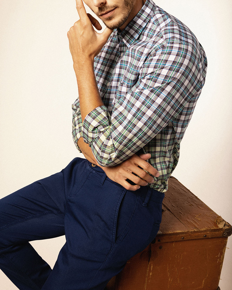 Chemise Manches Longues À  Carreaux Tissés En Dégradé