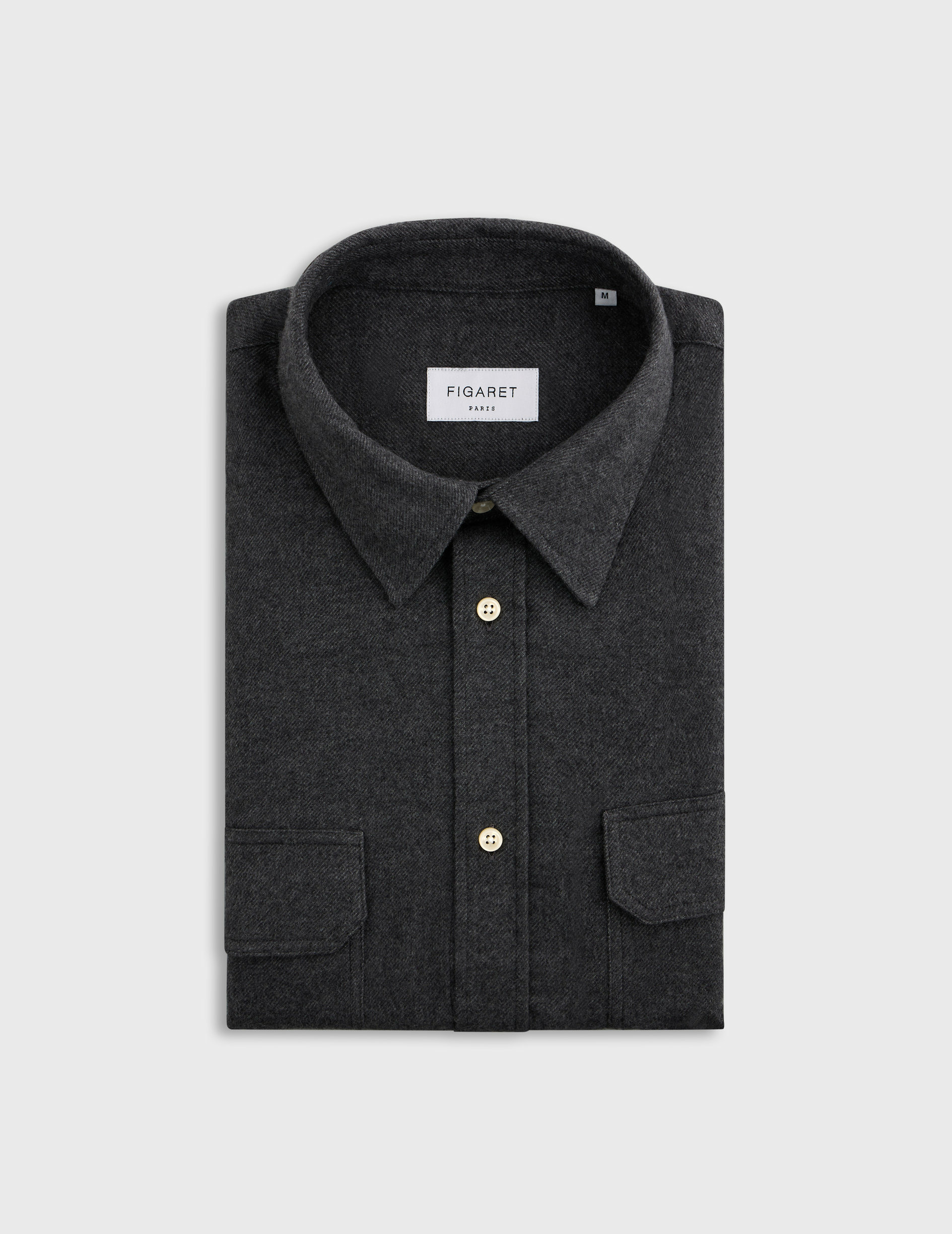 Chemise florian col français avec deux poches en flanelle de coton unie gris