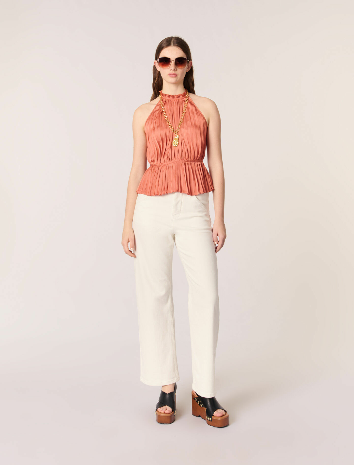 Top sans manches plissé