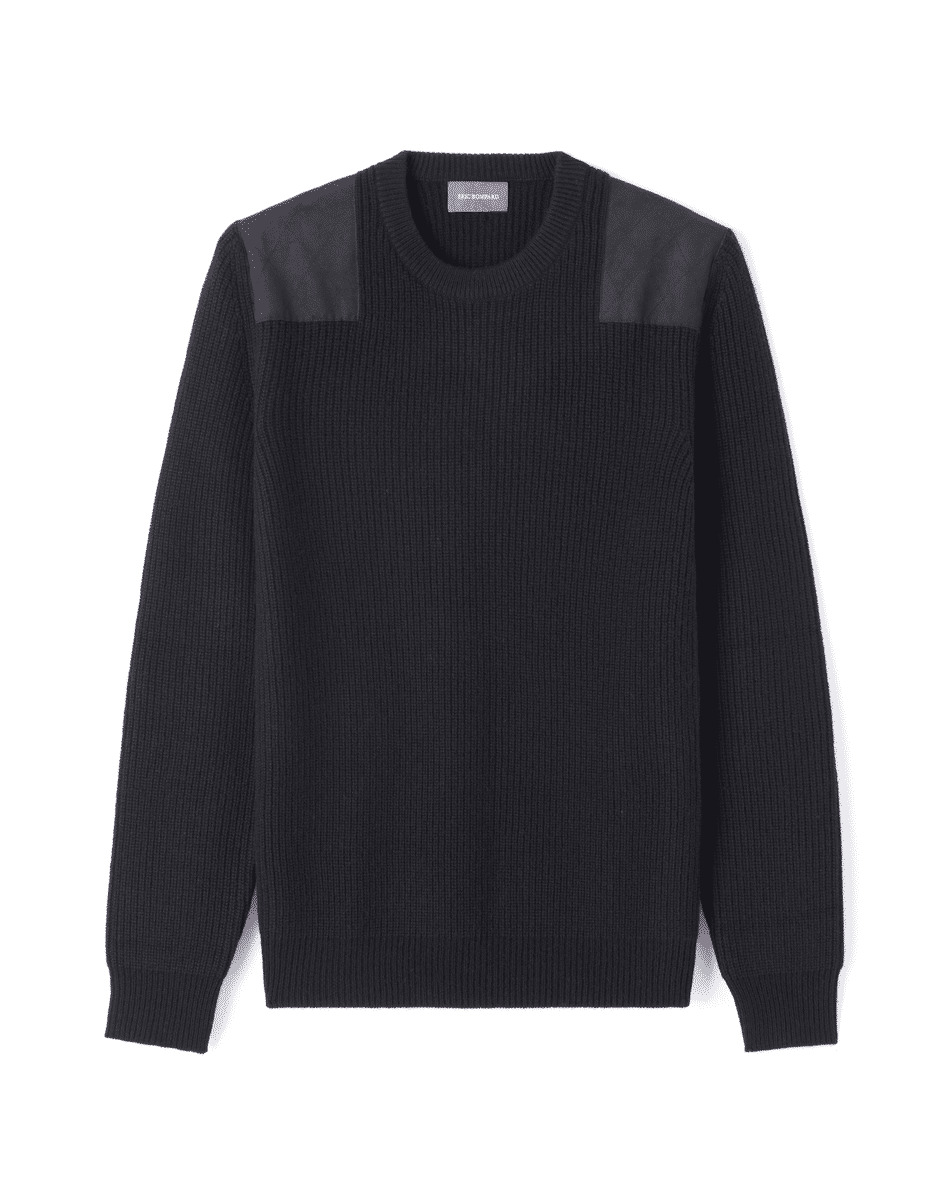 Ras de cou côtes perlées patch daim épaules - Homme - NOIR