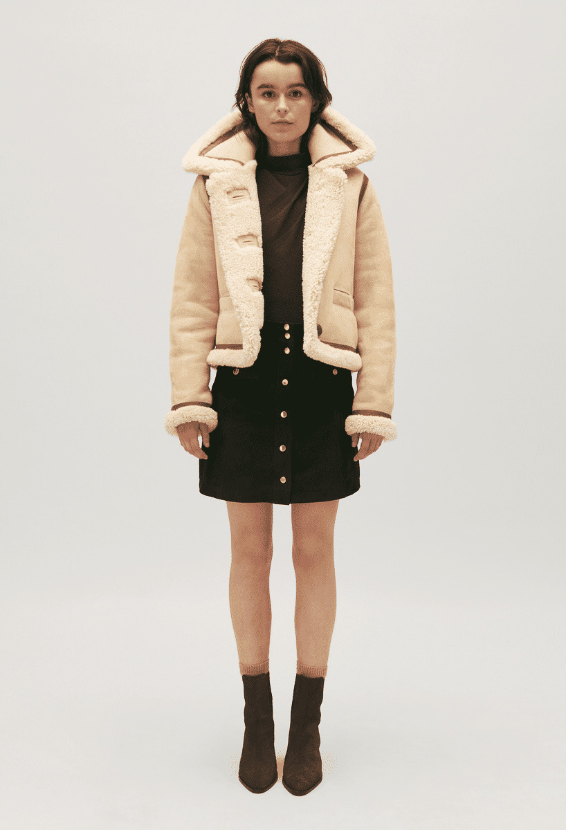 Veste peau lainée beige