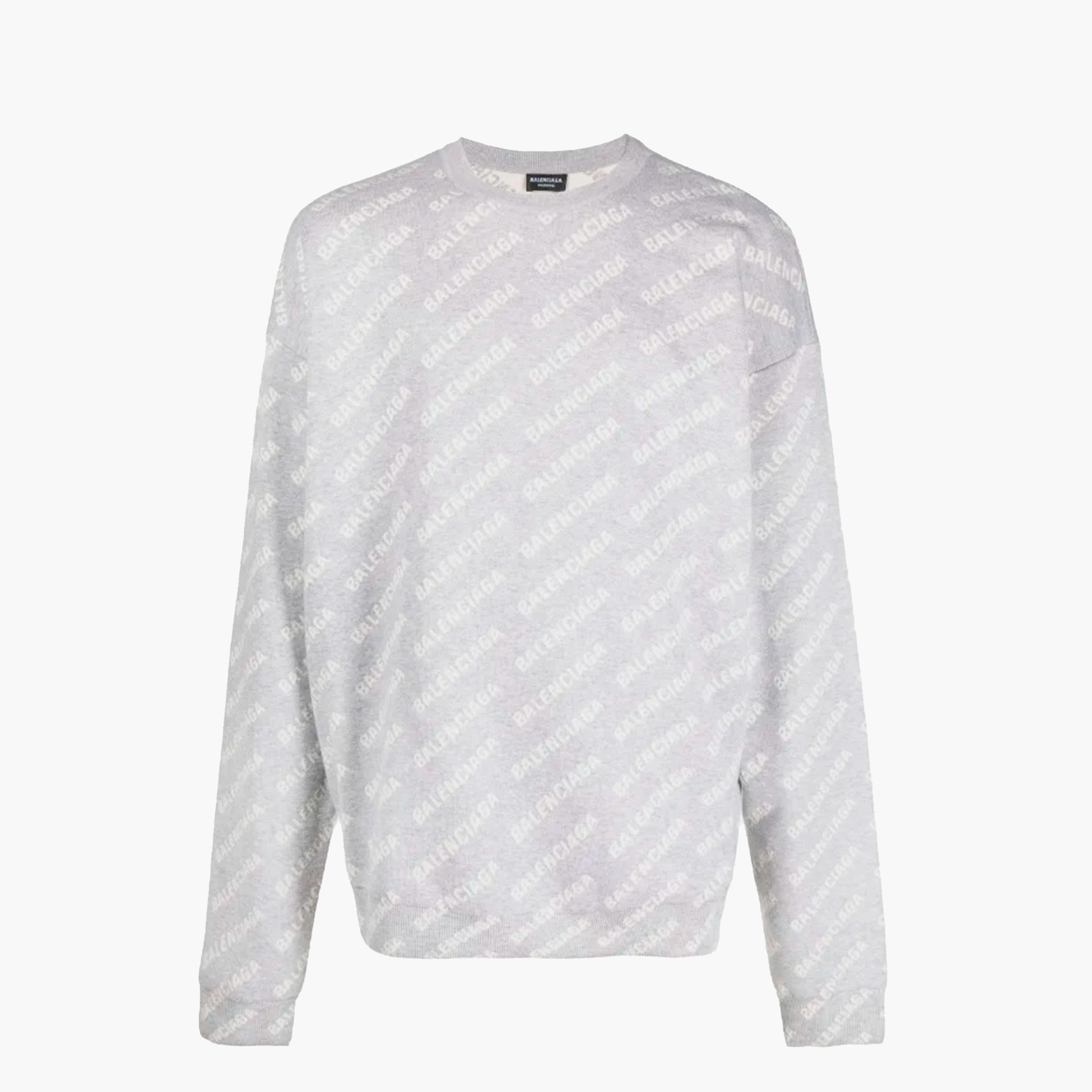 Balenciaga Pull Intarsia Logo Gris
