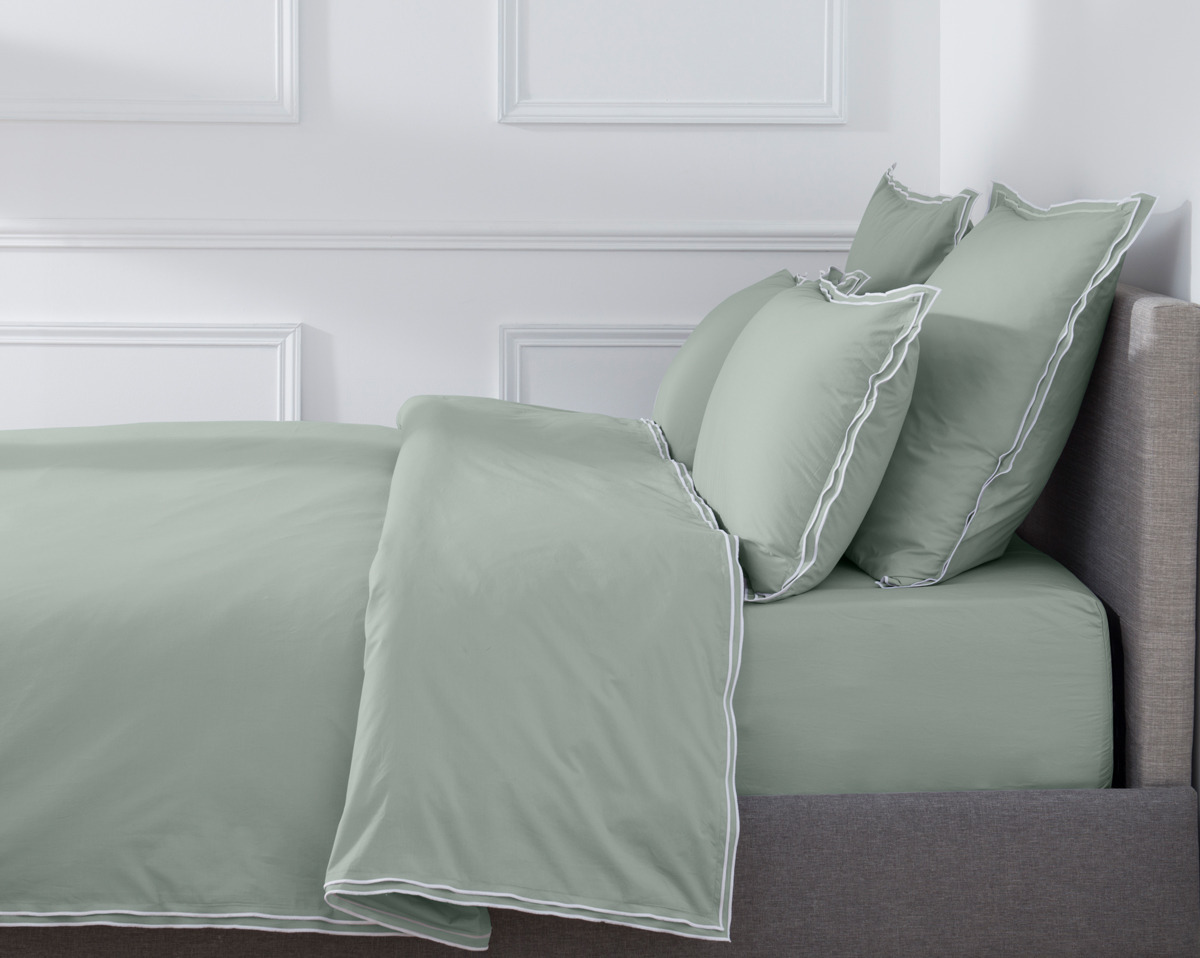 HOUSSE DE COUETTE | Pure White Percale Lavée - Light Green - Finition White
