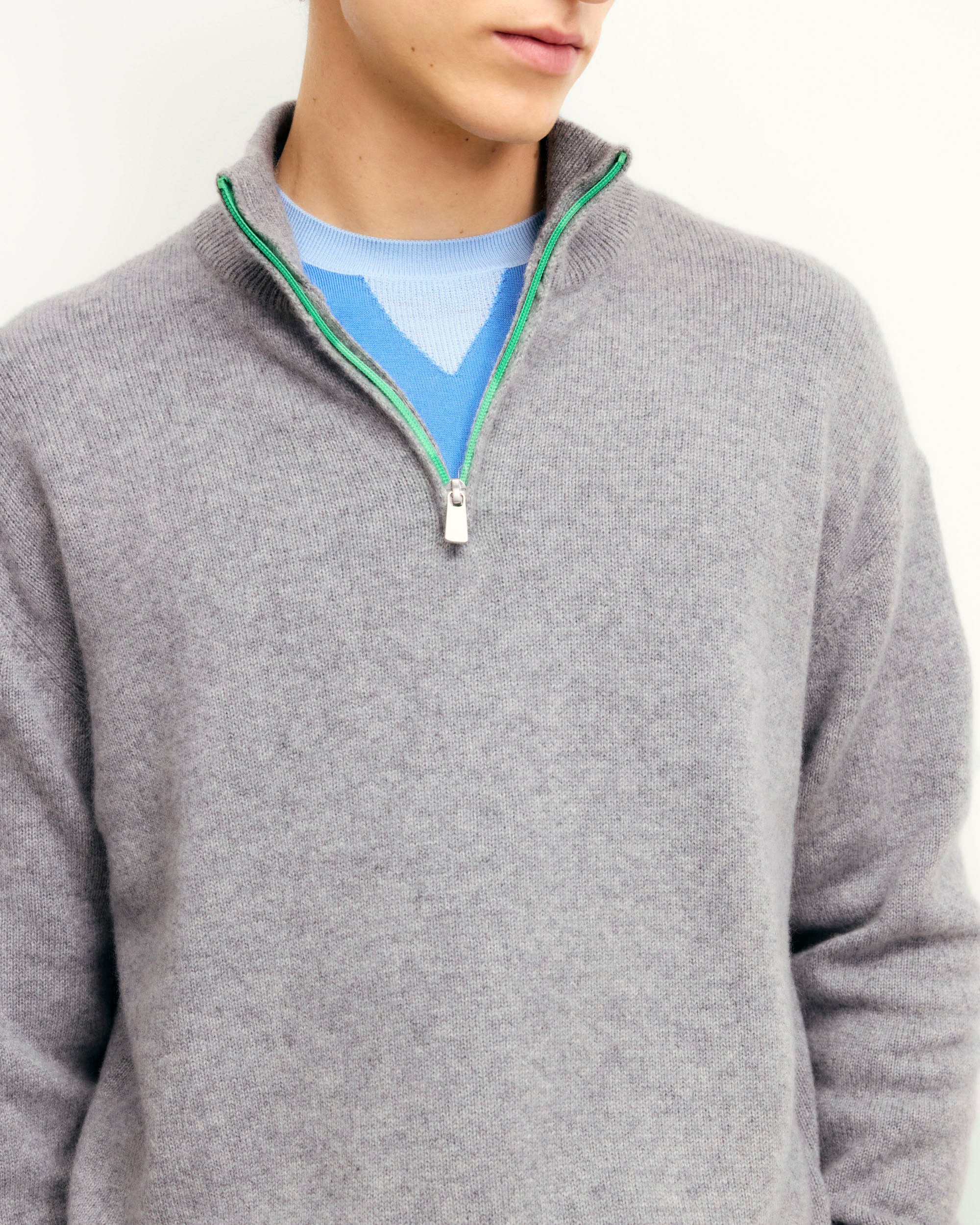 Pull Col Camionneur Zip Contraste