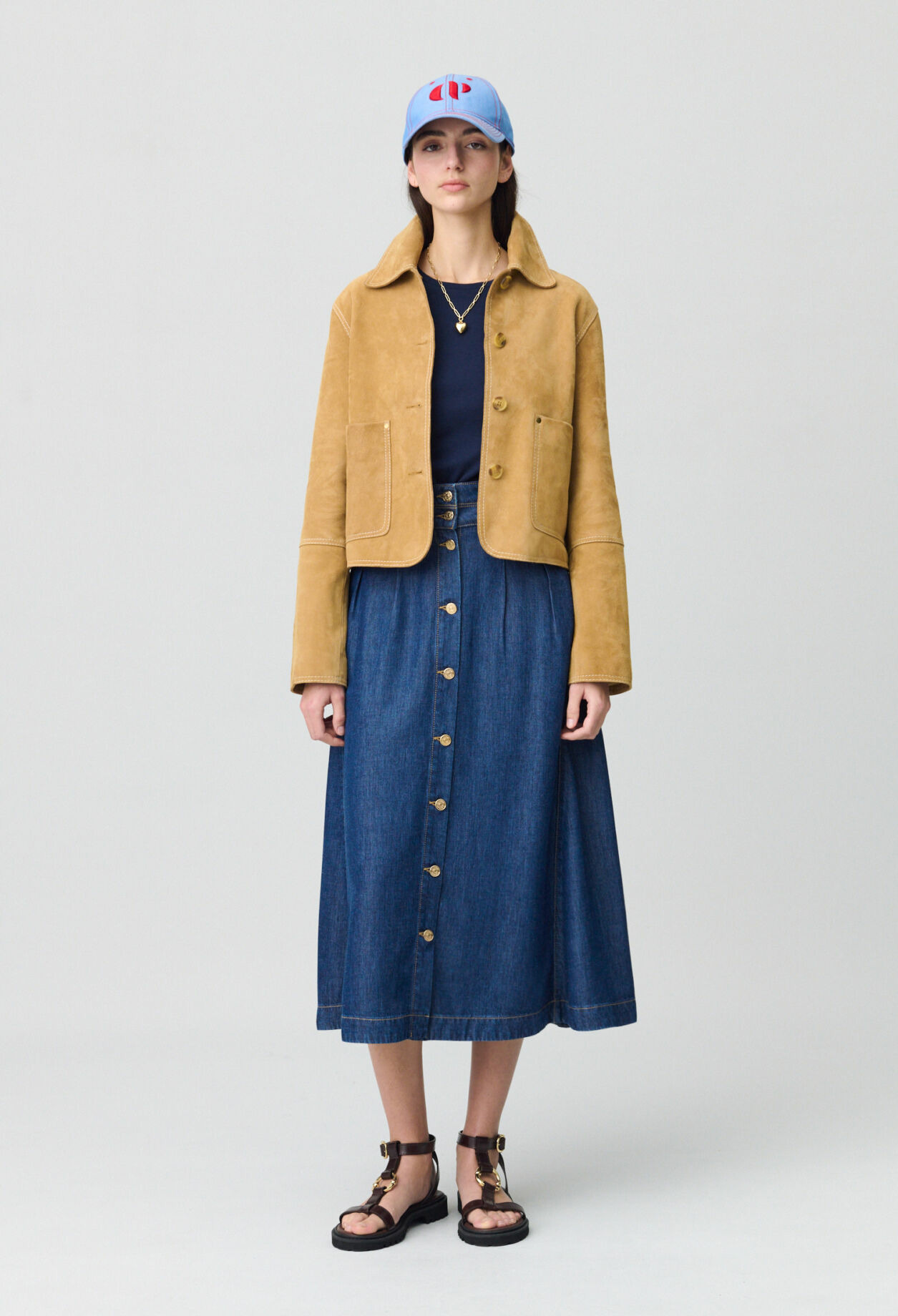 Jupe denim longue à boutons