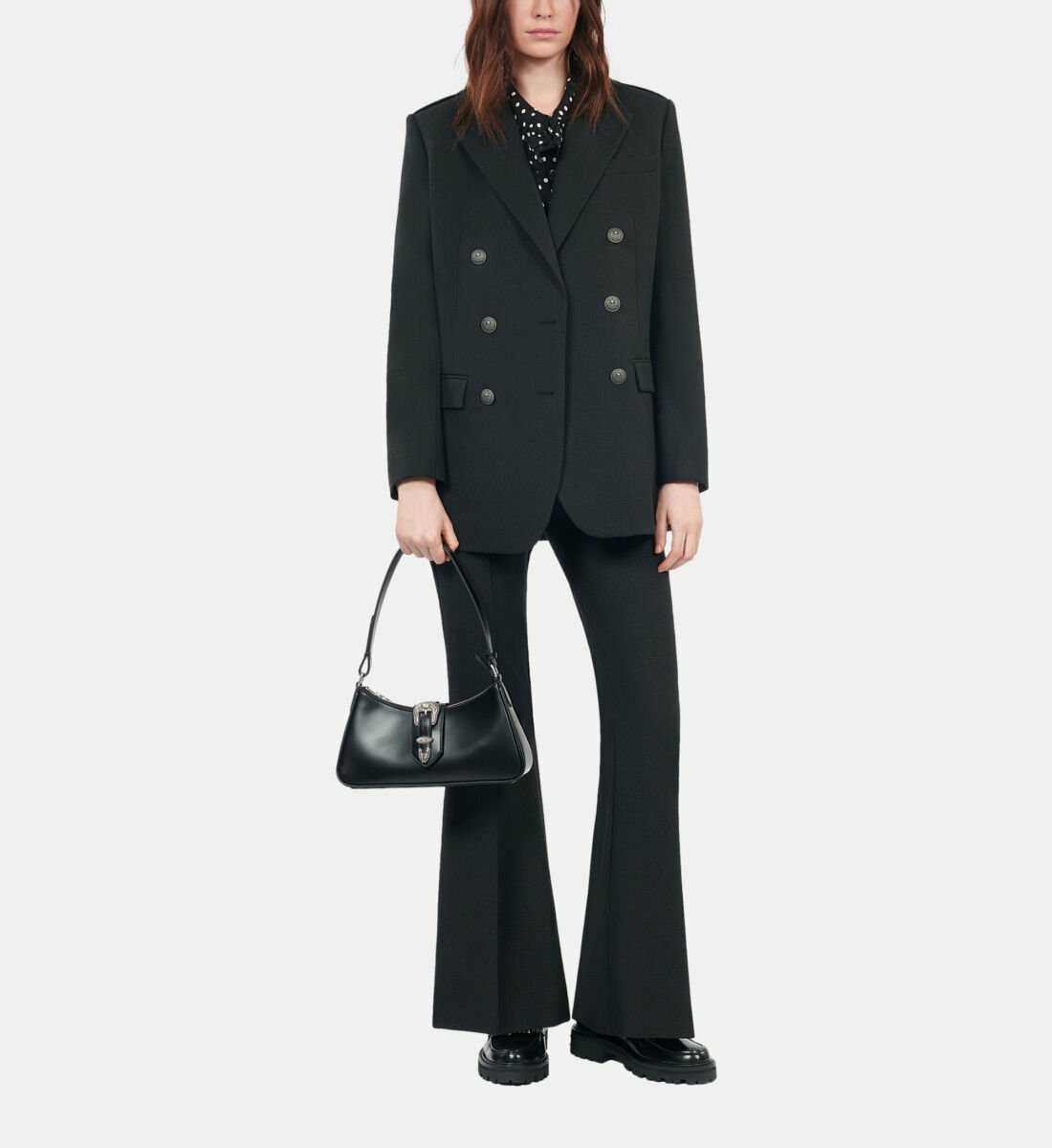 Veste Tailleur En Laine Mélangée Noire Femme