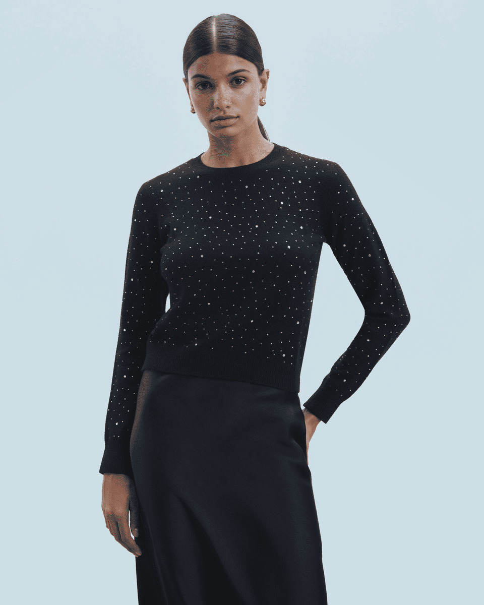 Pull Col Rond Strass Allover Léger