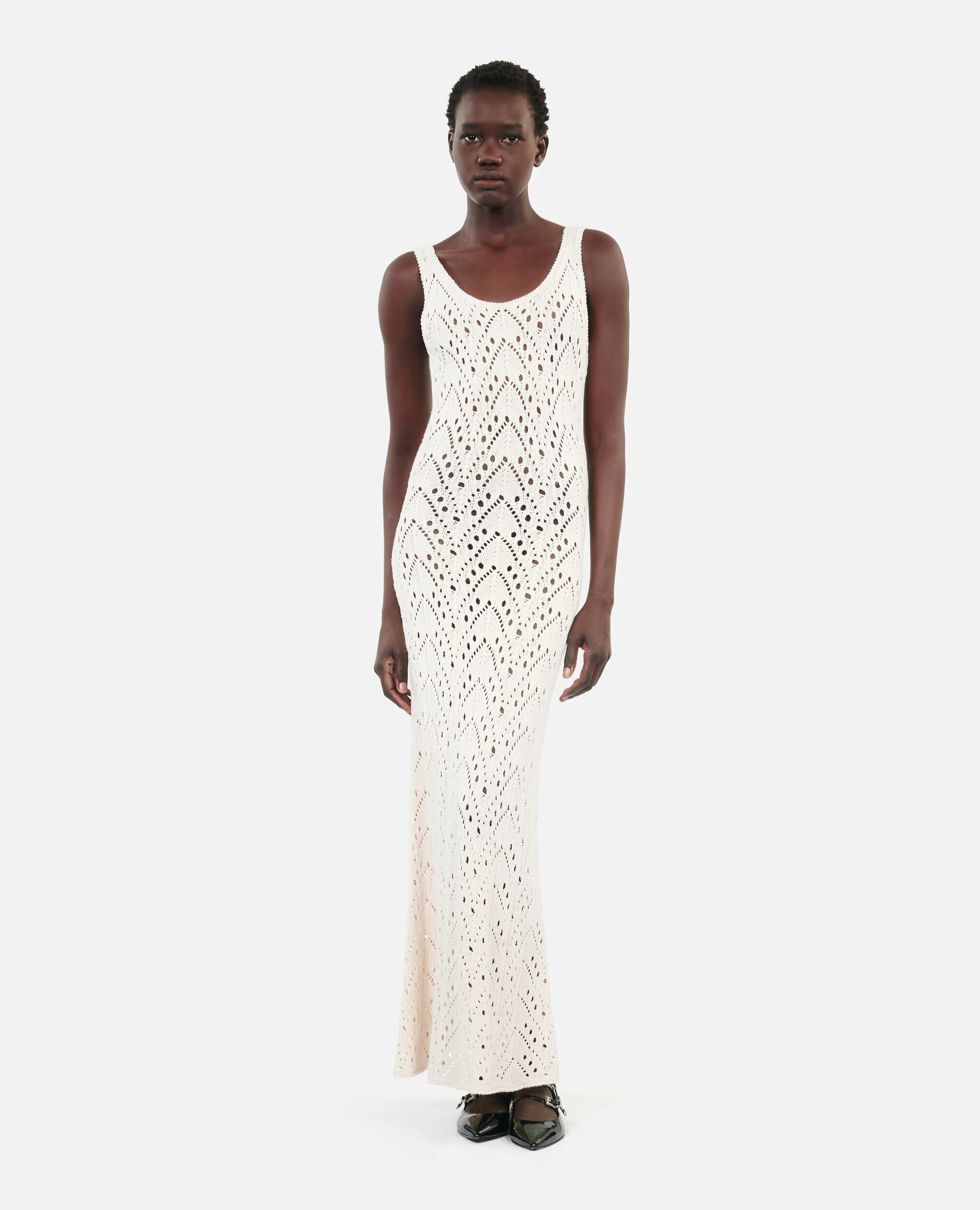 Robe Longue Écrue En Maille Femme
