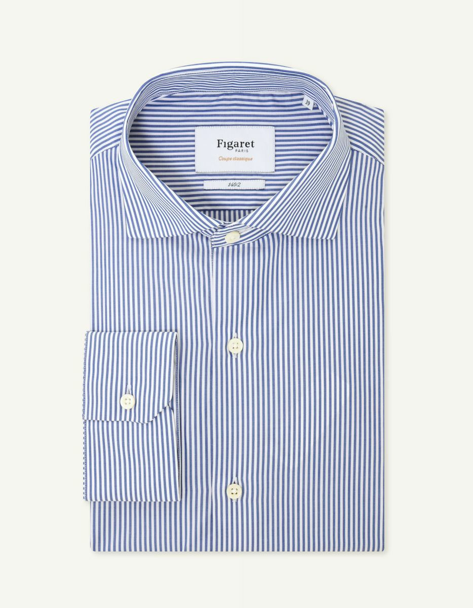 Chemise Prestige Classique en popeline rayée bleue