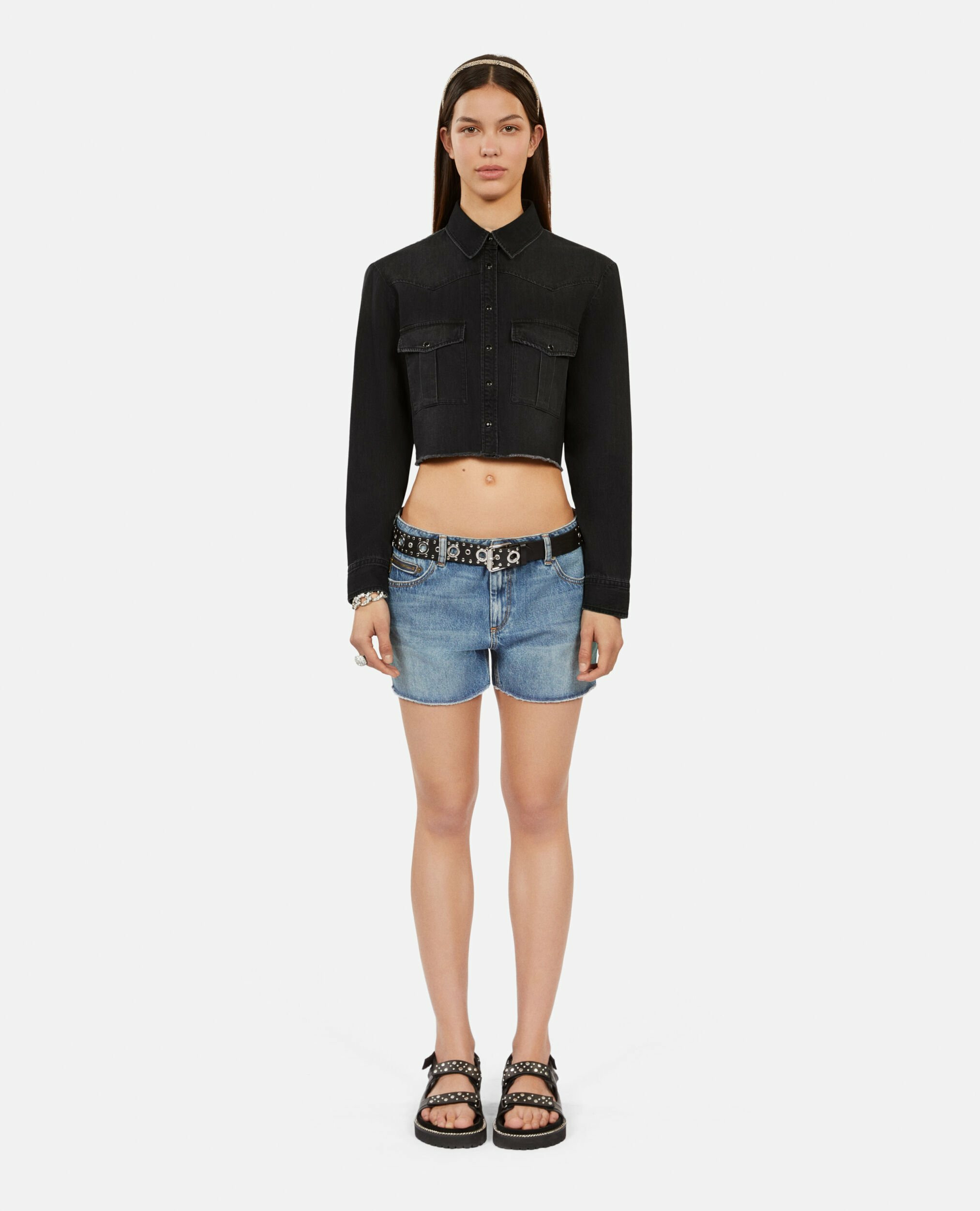 Chemise Courte En Denim Gris Femme