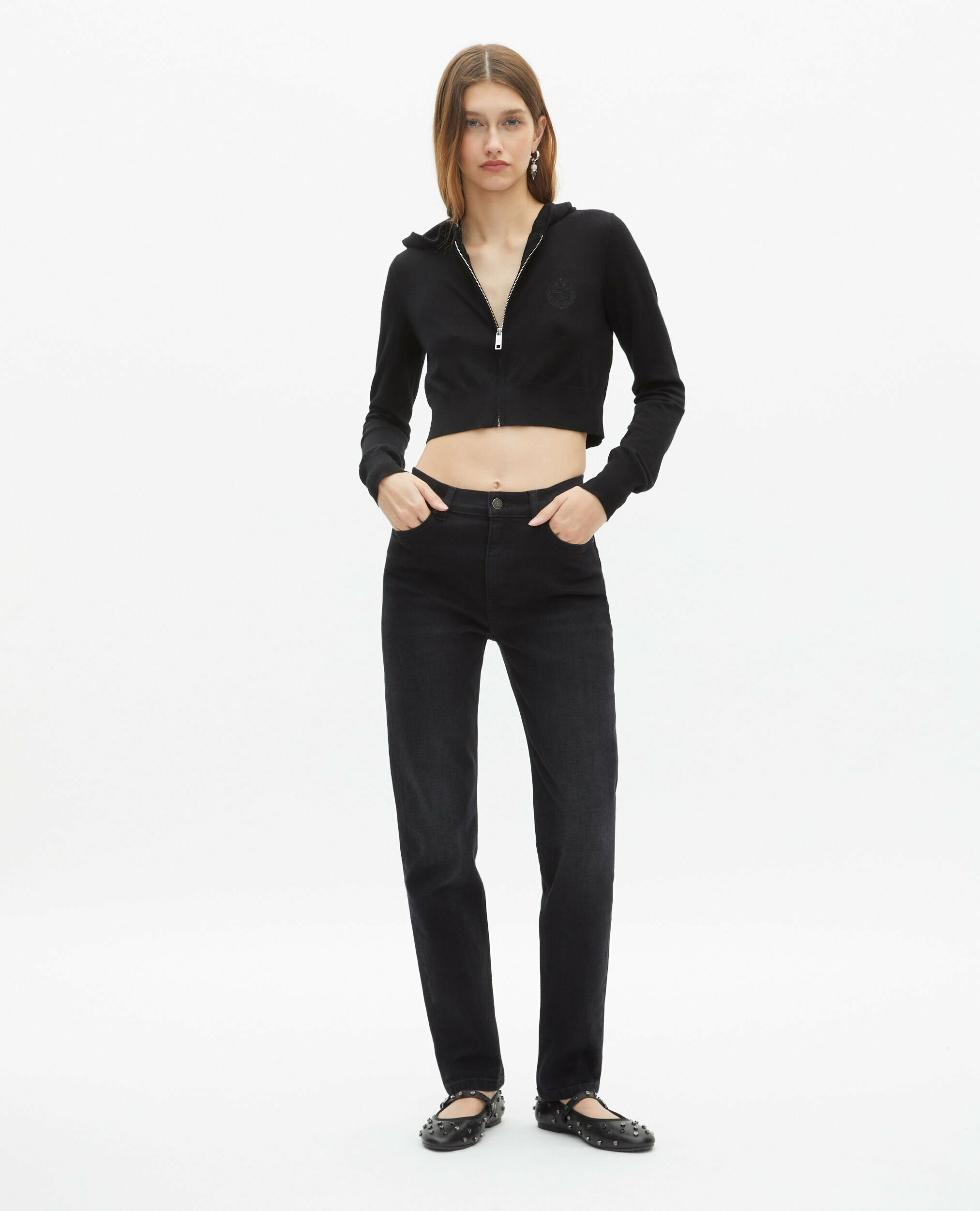 Cardigan À Capuche En Laine Noir Femme