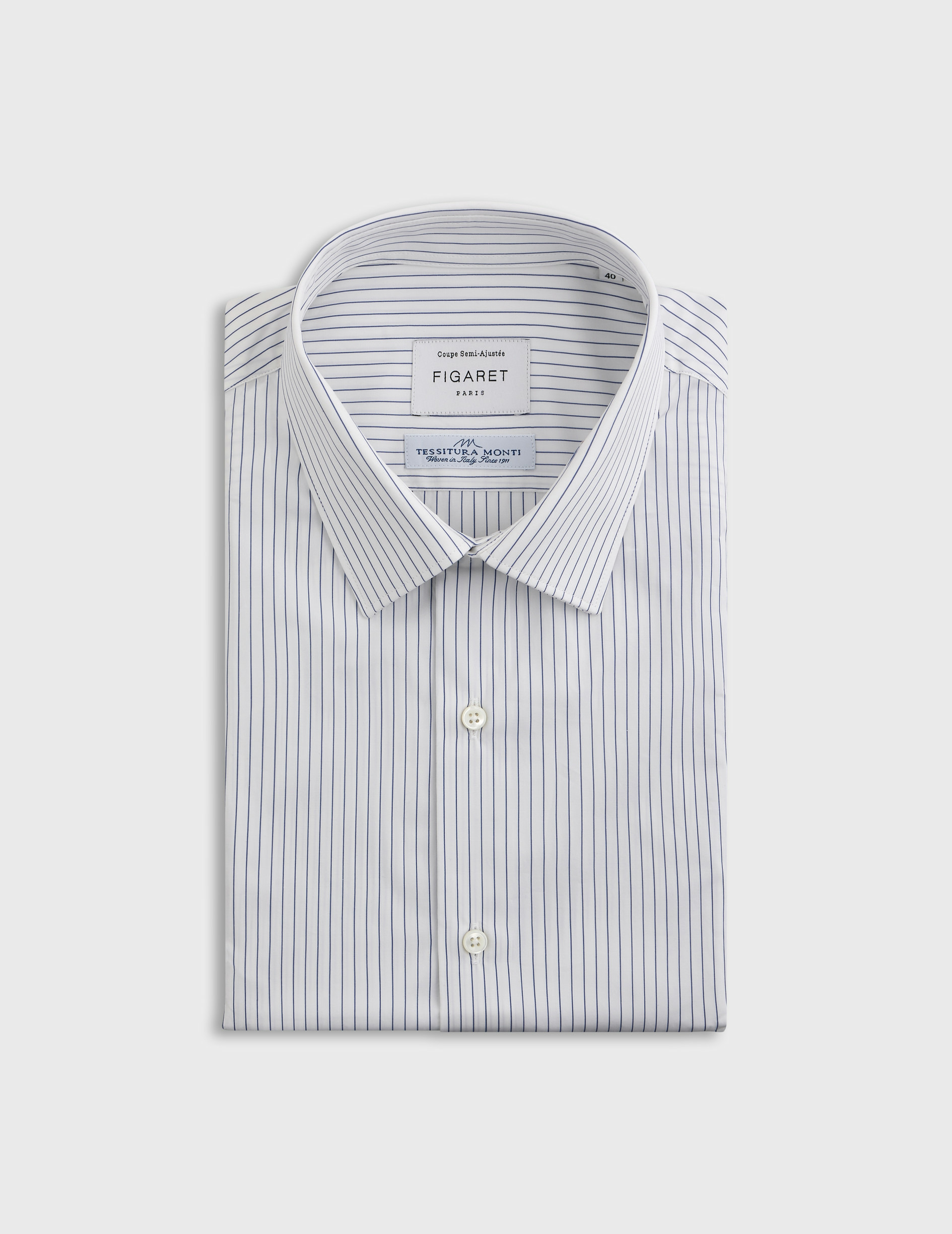 Chemise col figaret en popeline rayée bleu