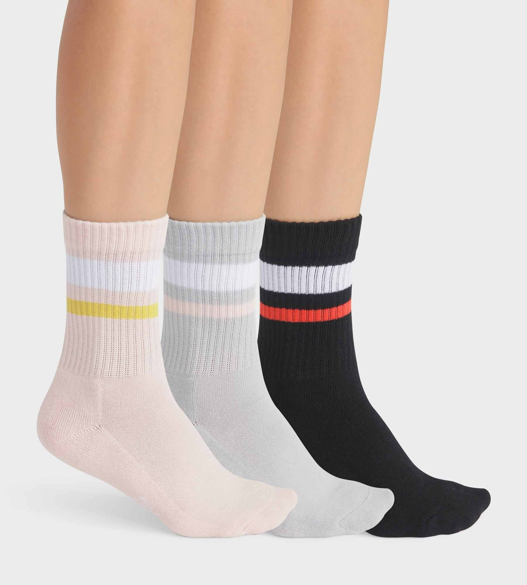 Lot de 3 paires de chaussettes femme en coton Rose Gris EcoDim Sport