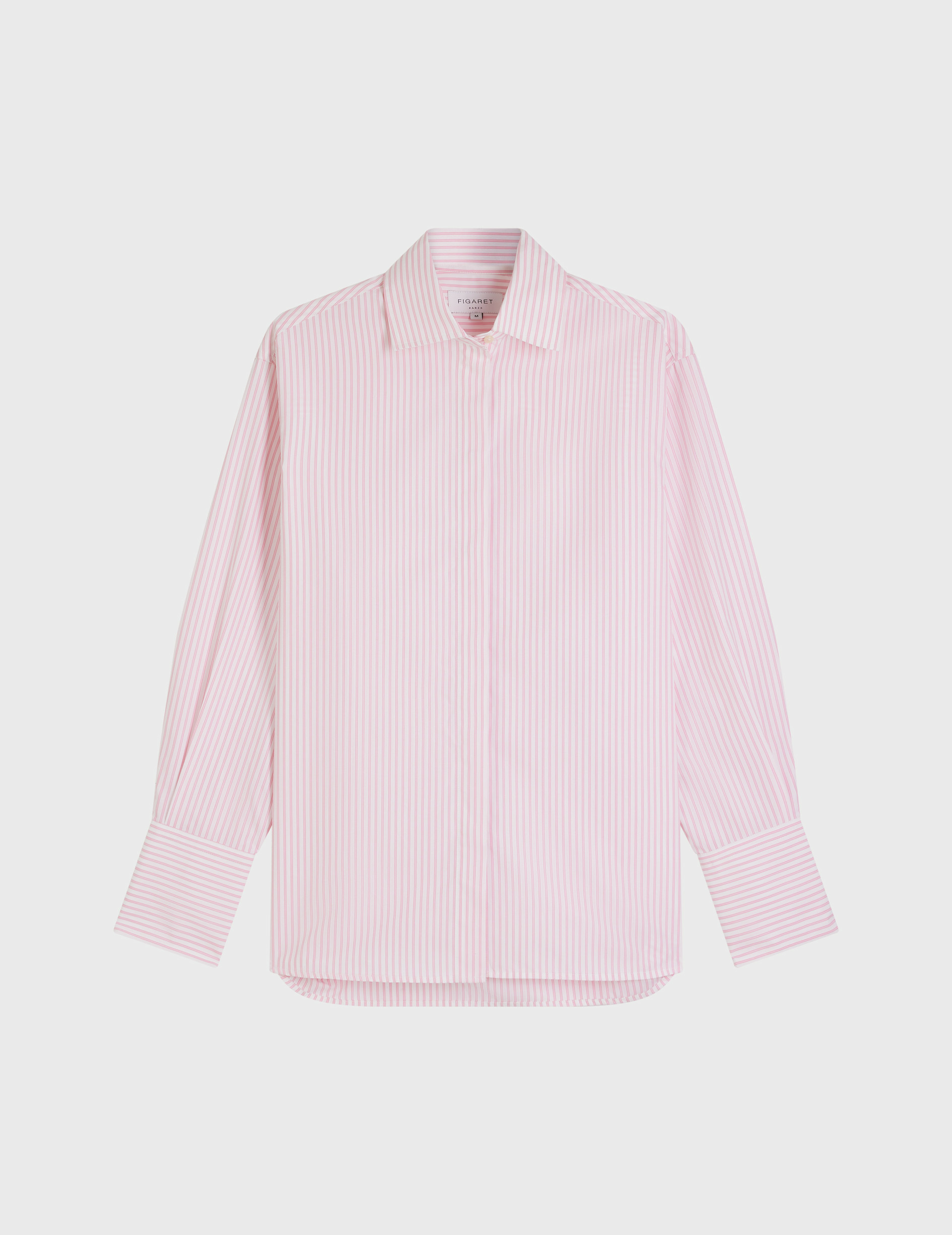 Chemise longue oversize irene en popeline rayée rose