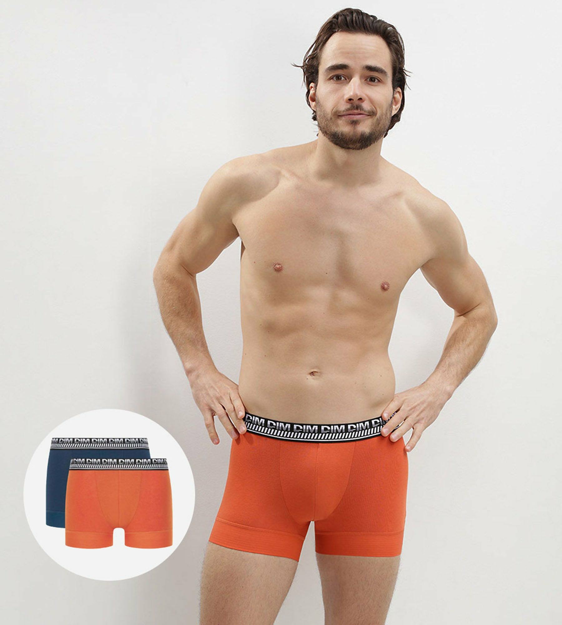 Lot de 2 boxers homme en coton extensible Bleu Orange Stay and Fit
