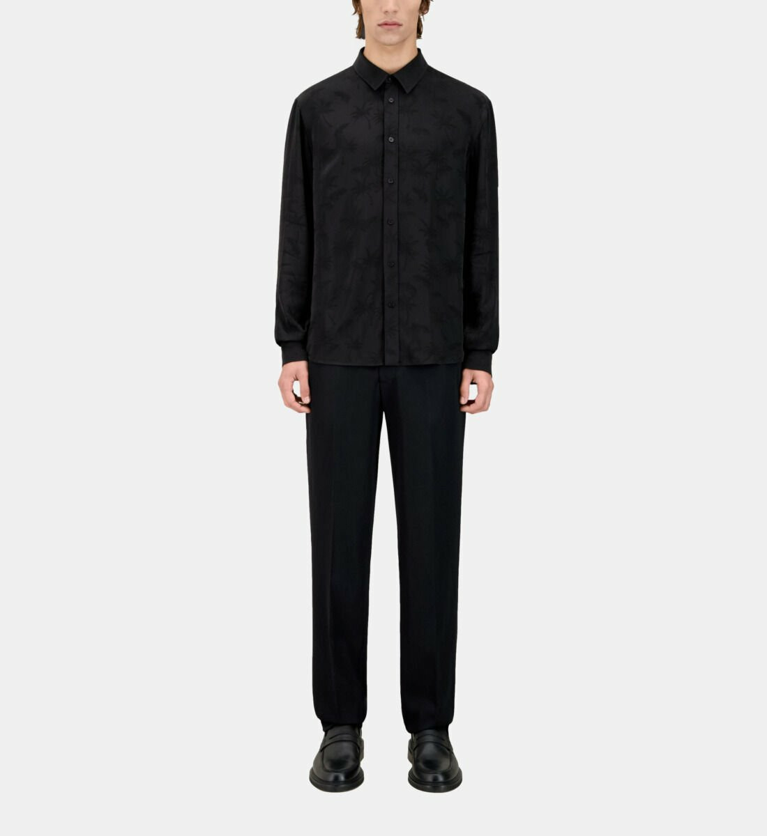 Chemise Jacquard Noire À Palmiers Homme