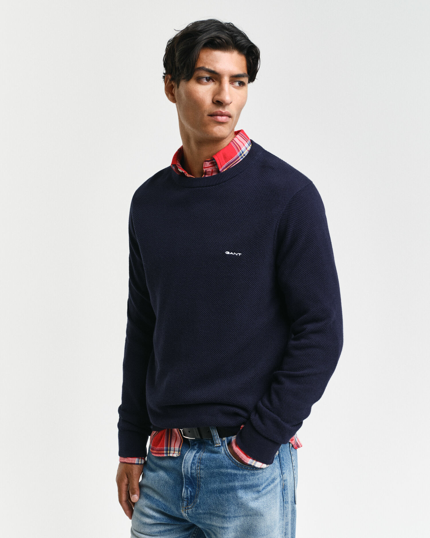 Cotton PiquÃ© Crew Neck Sweater