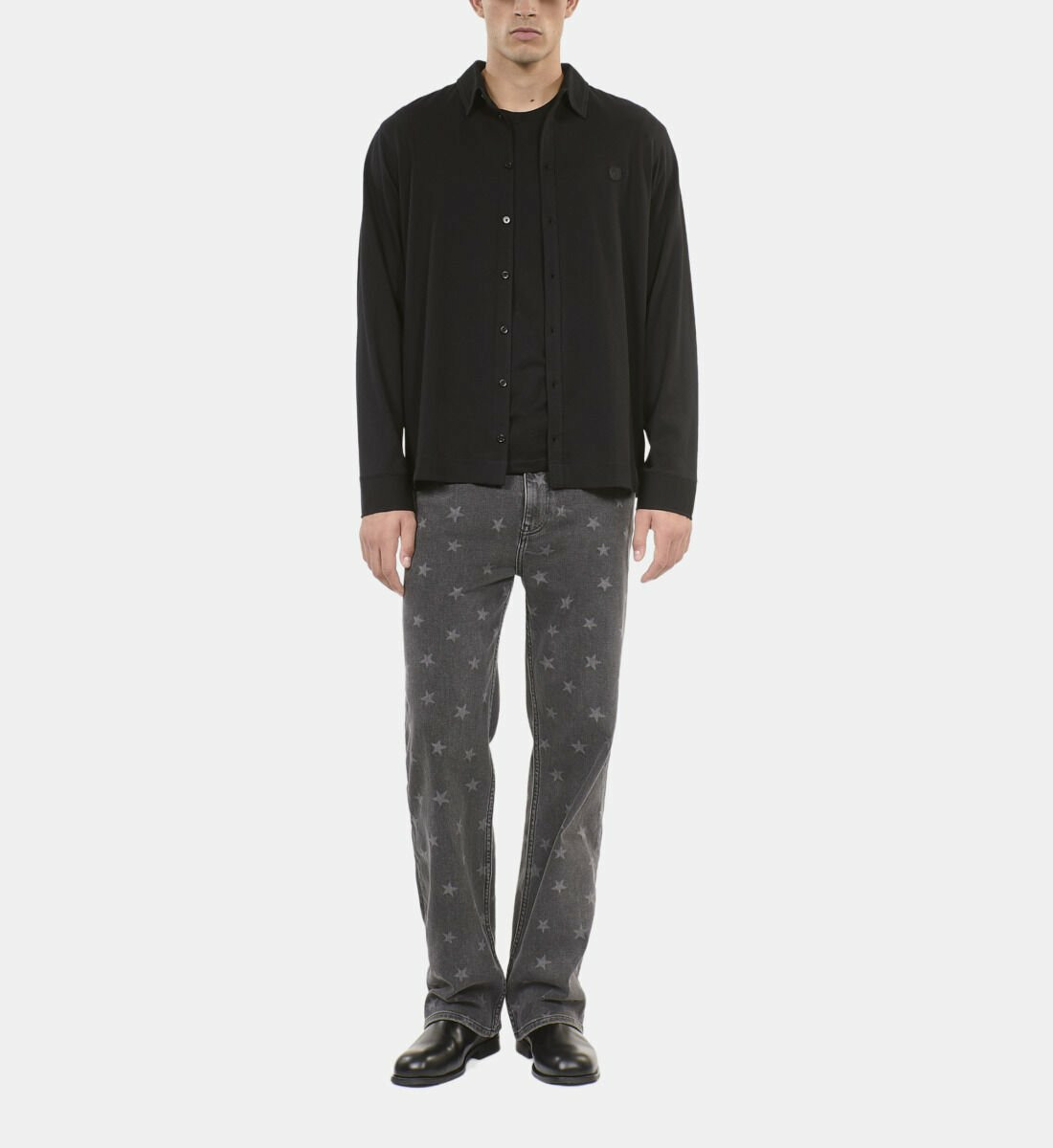 T-Shirt Manches Longues Style Chemise Noir Homme
